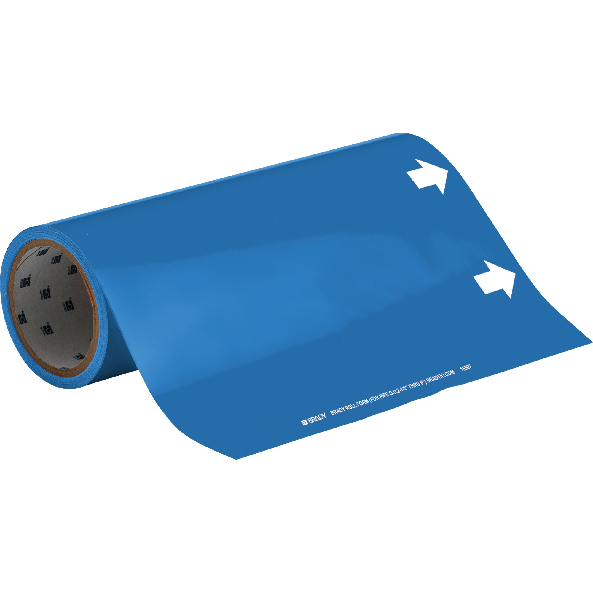 Marqueurs de tuyau à profil rond vierge avec flèche, Autocollant, Taillable h x 12" la, Blanc/bleu