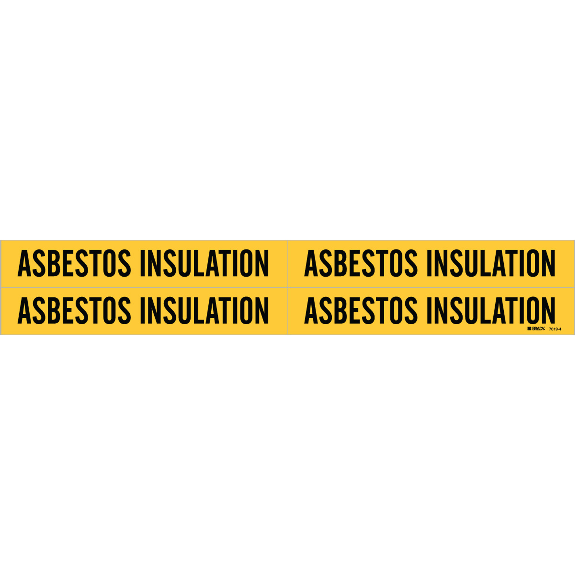 Marqueurs de tuyau «Asbestos Insulation», Autocollant, 1-1/8" h x 7" la, Noir sur jaune