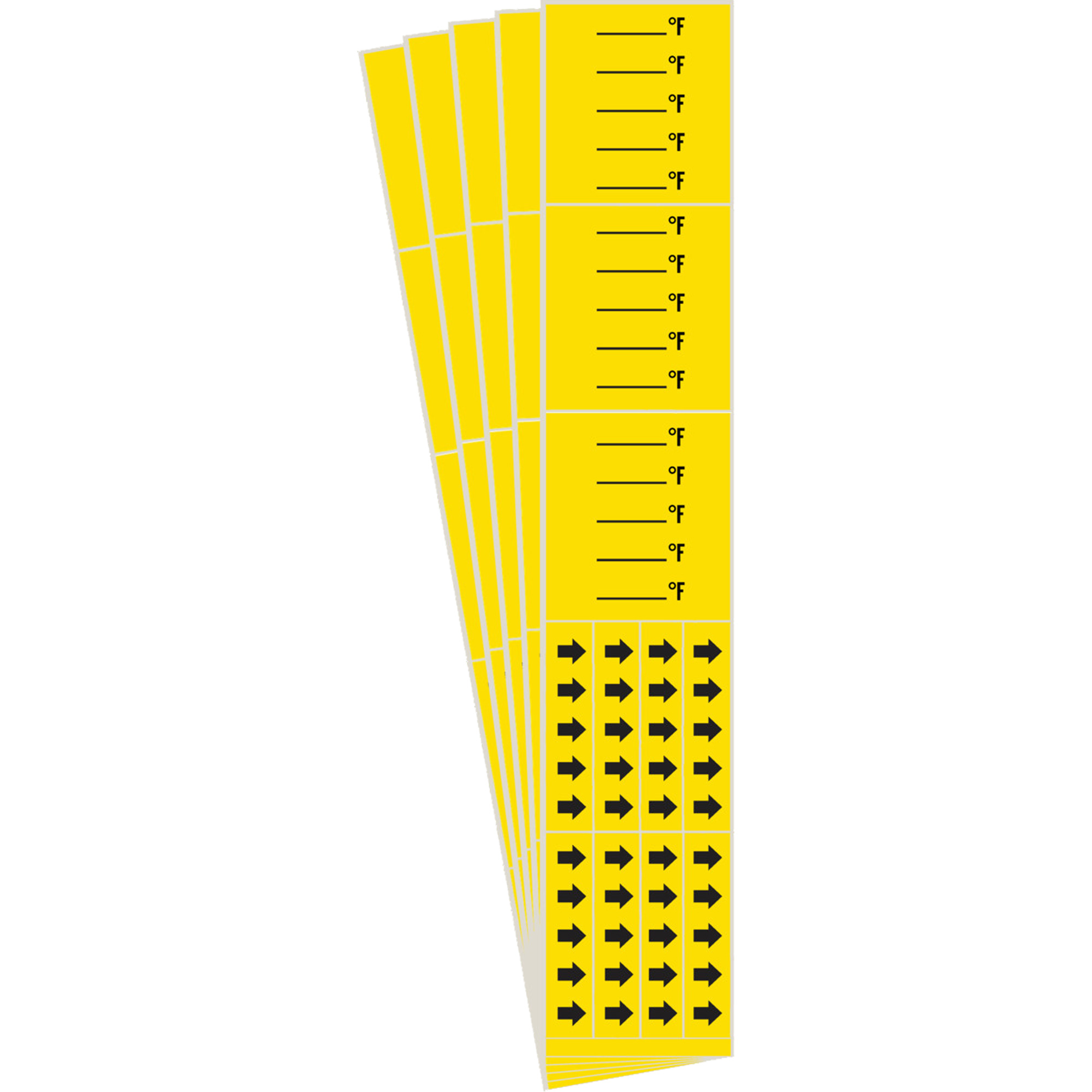 Marqueurs de tuyau avec espace vierge suivi du symbole «°F », Autocollant, 2-1/4" h x 14" la, Noir sur jaune
