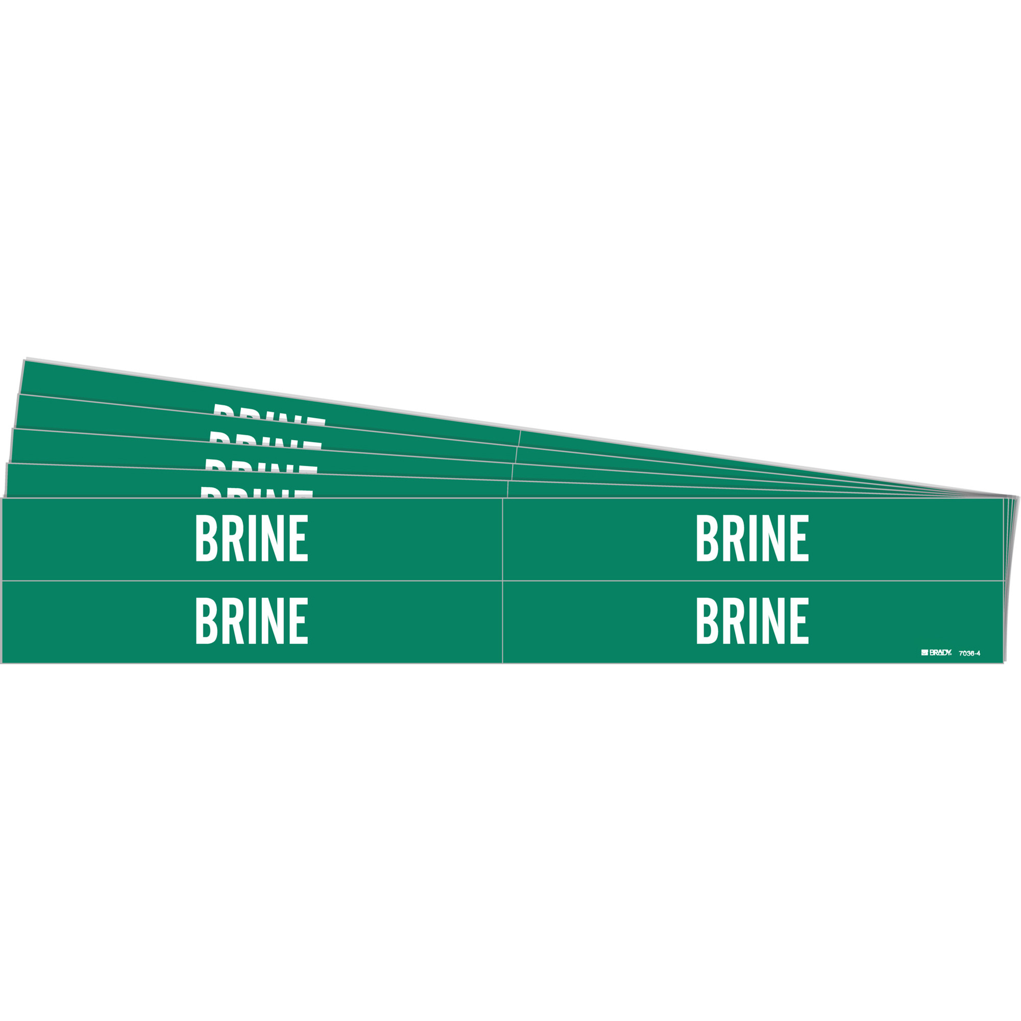 Marqueurs de tuyau «Brine», Autocollant, 1-1/8" h x 7" la, Blanc/vert