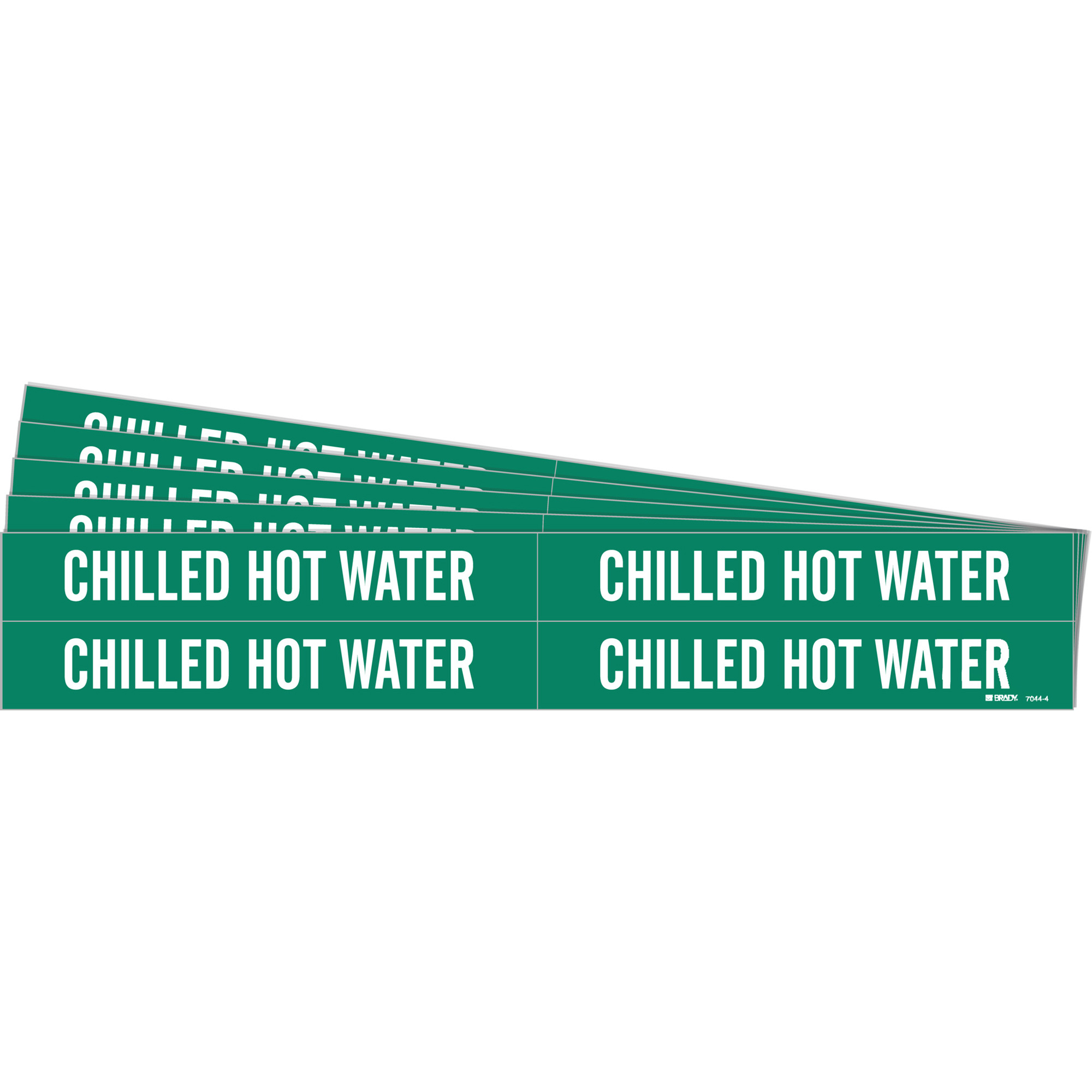 Marqueurs de tuyau «Chilled Hot Water», Autocollant, 1-1/8" h x 7" la, Blanc/vert