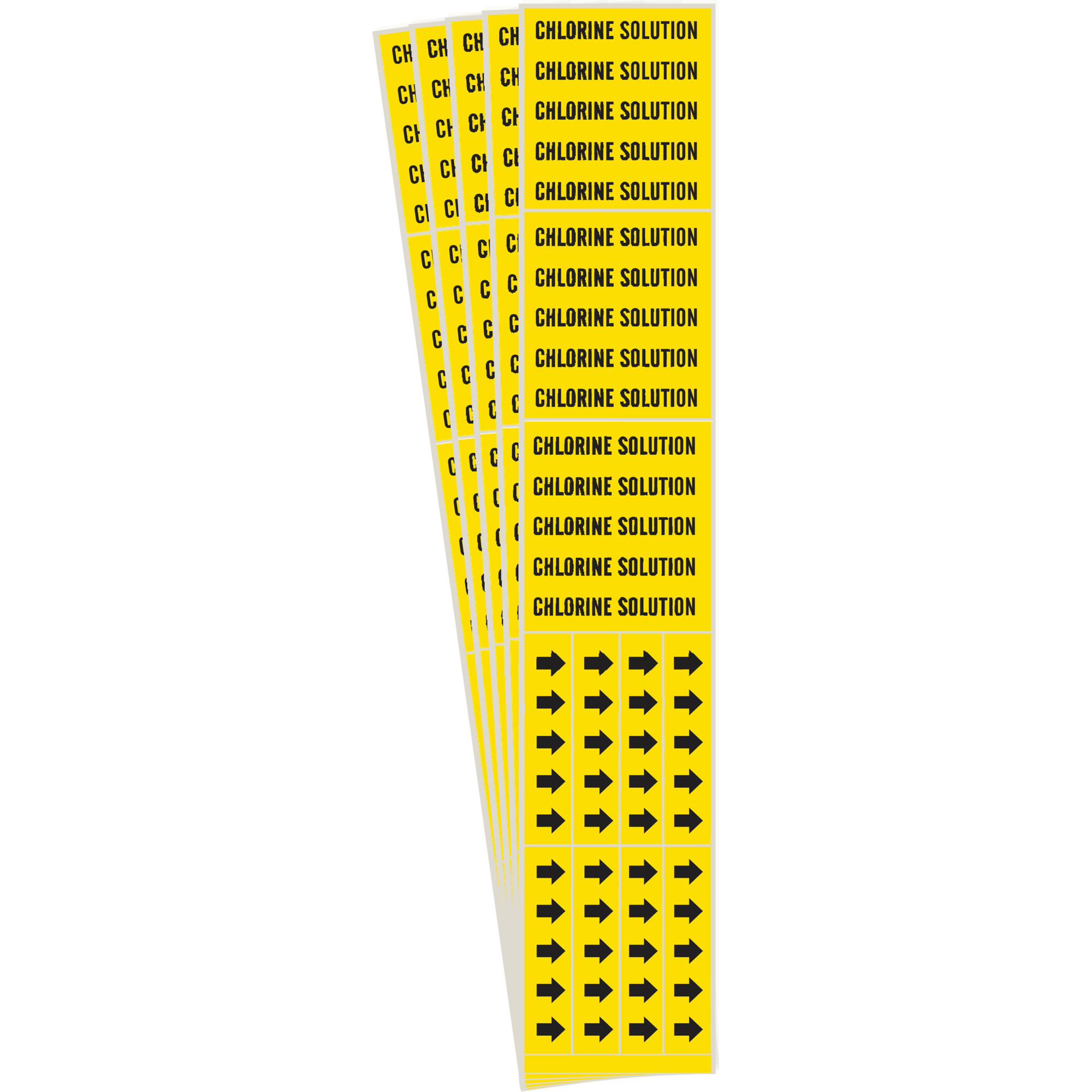 Marqueurs de tuyau «Chlorine Solution», Autocollant, 2-1/4" h x 2-3/4" la, Noir sur jaune