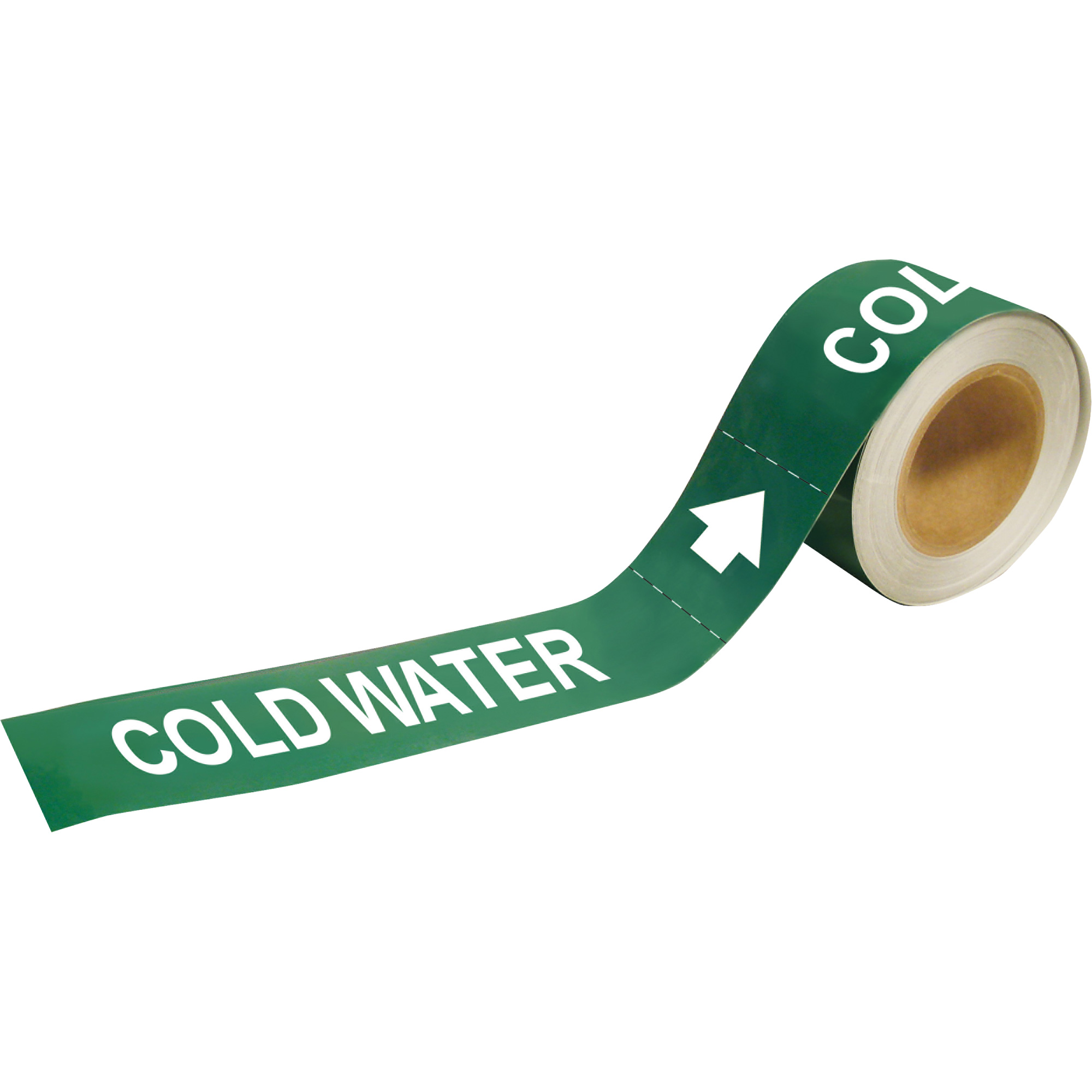 Marqueurs de tuyau «Cold Water», Autocollant, 1" h x 8" la, Blanc/vert