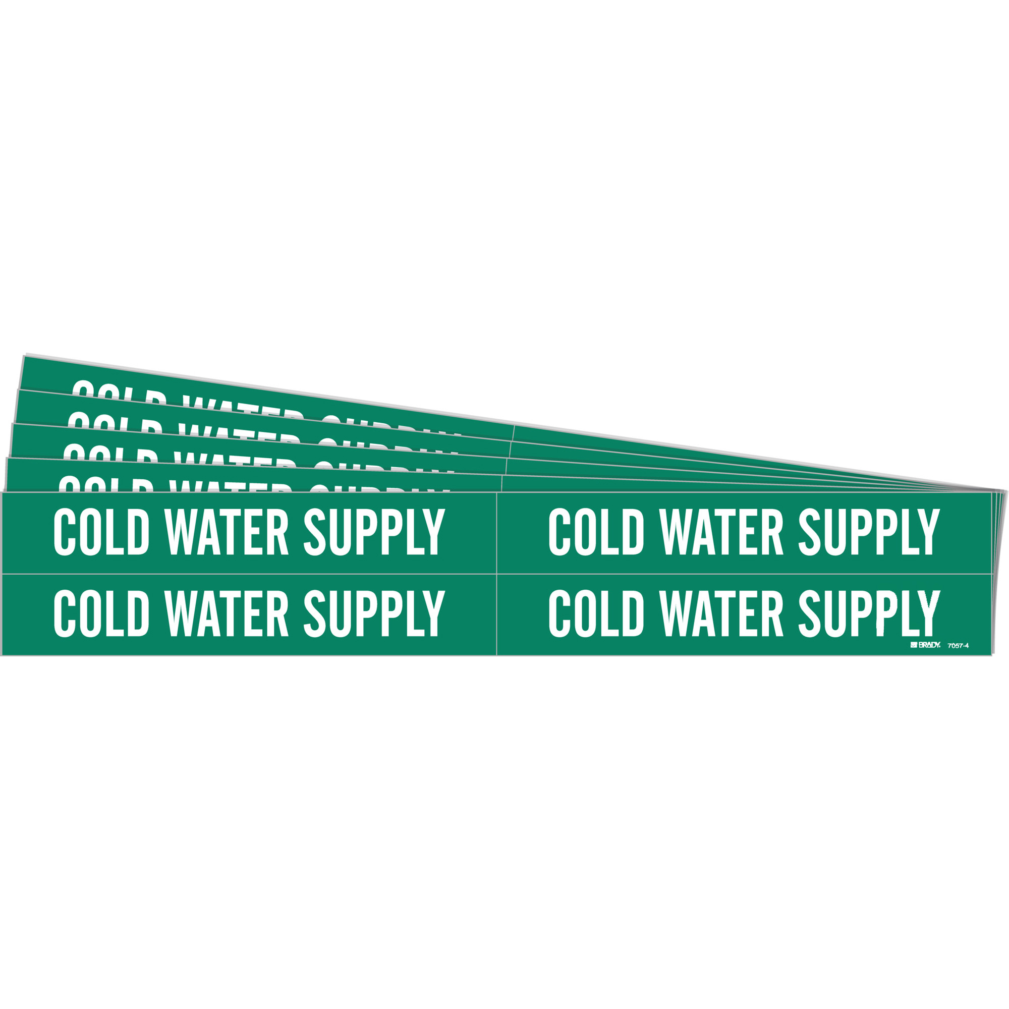 Marqueurs de tuyau «Cold Water Supply», Autocollant, 1-1/8" h x 7" la, Blanc/vert