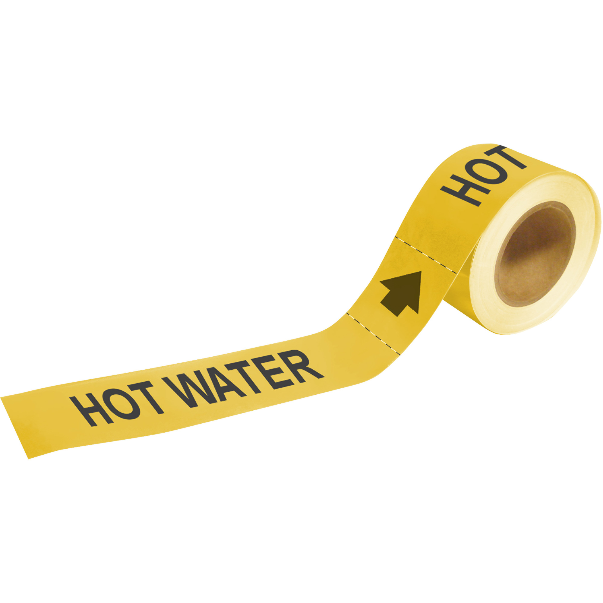 Marqueurs de tuyau «Hot Water», Autocollant, 1" h x 8" la, Noir sur jaune