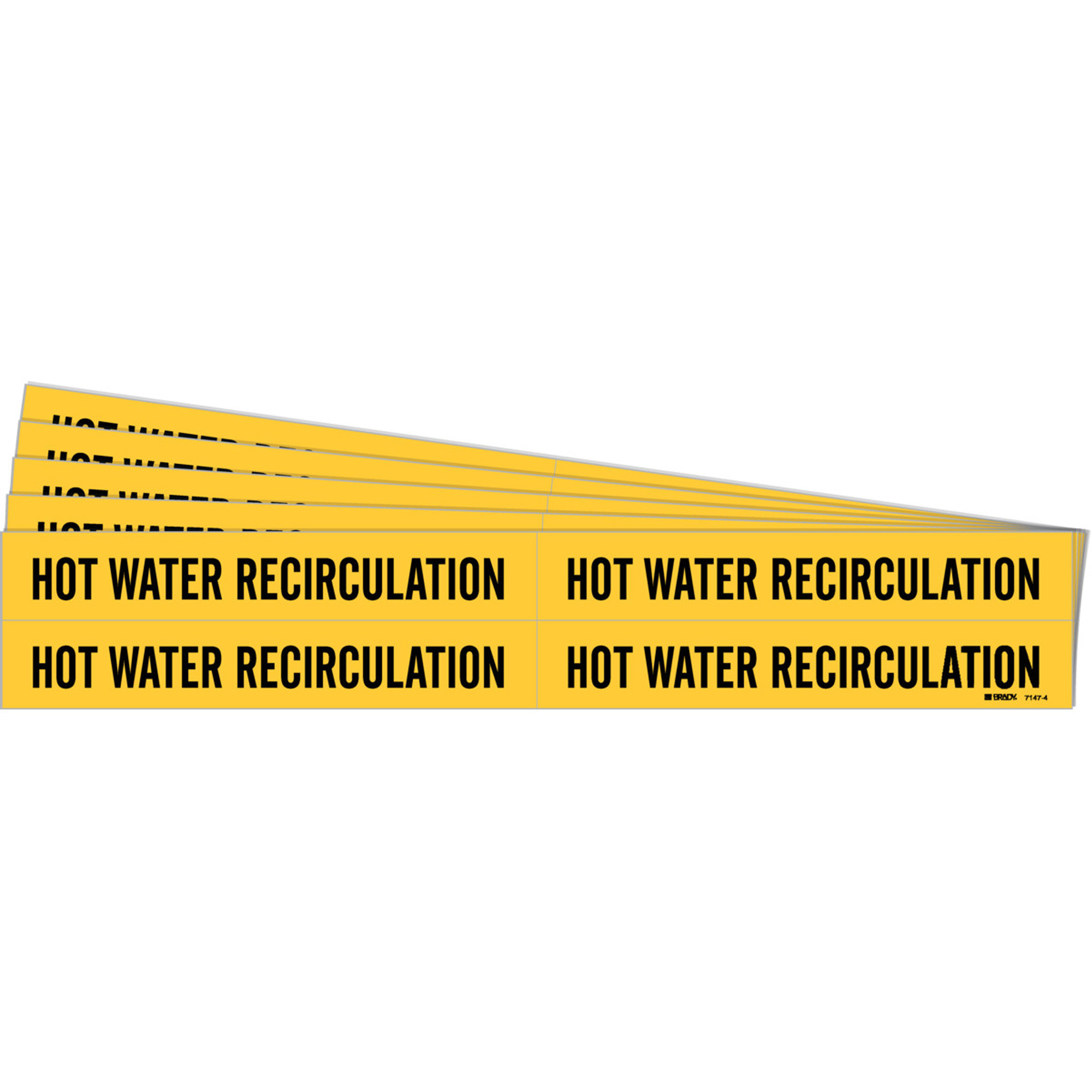 Marqueurs de tuyau «Hot Water Recirculation», Autocollant, 1-1/8" h x 7" la, Noir sur jaune