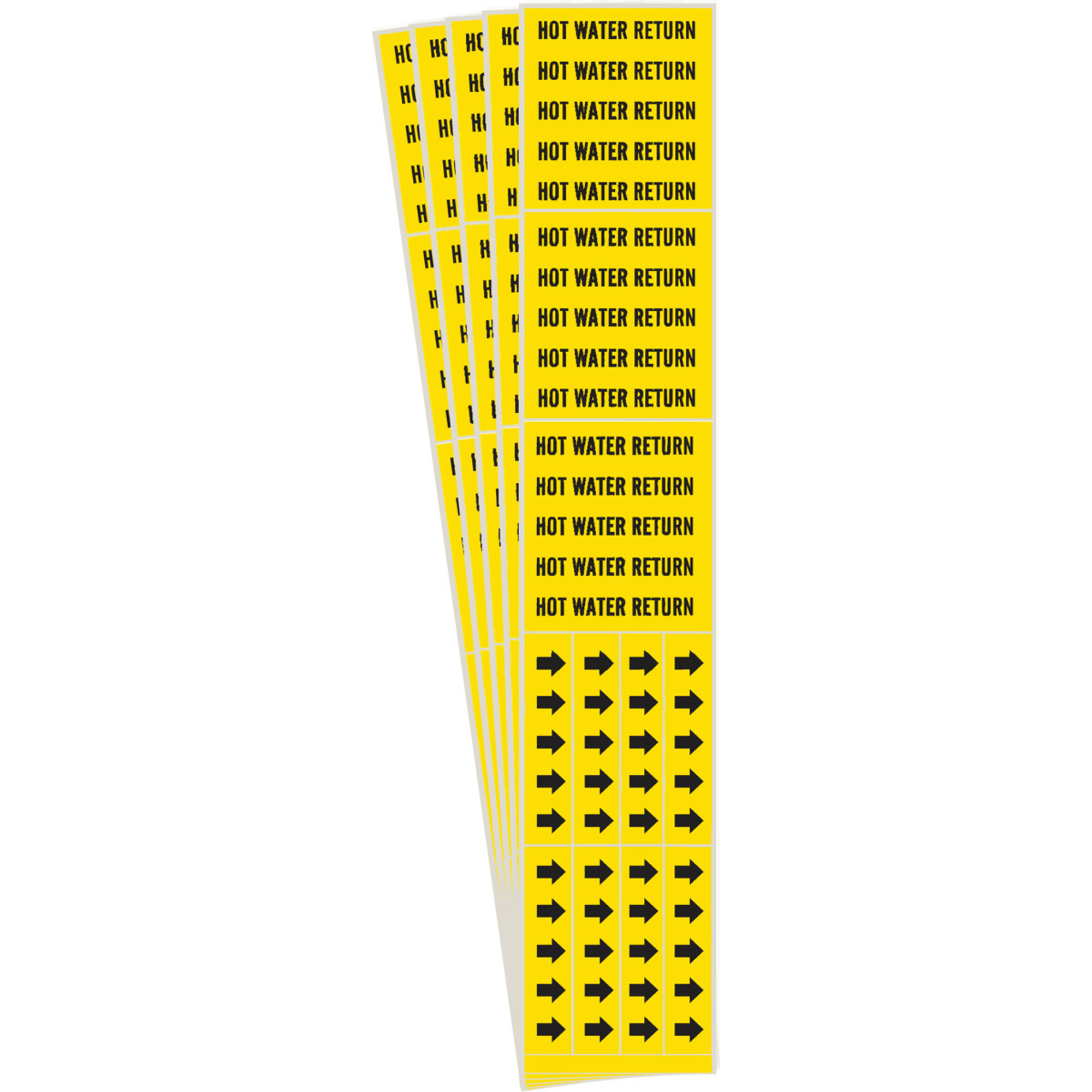 Marqueurs de tuyau «Hot Water Return», Autocollant, 2-1/4" h x 2-3/4" la, Noir sur jaune