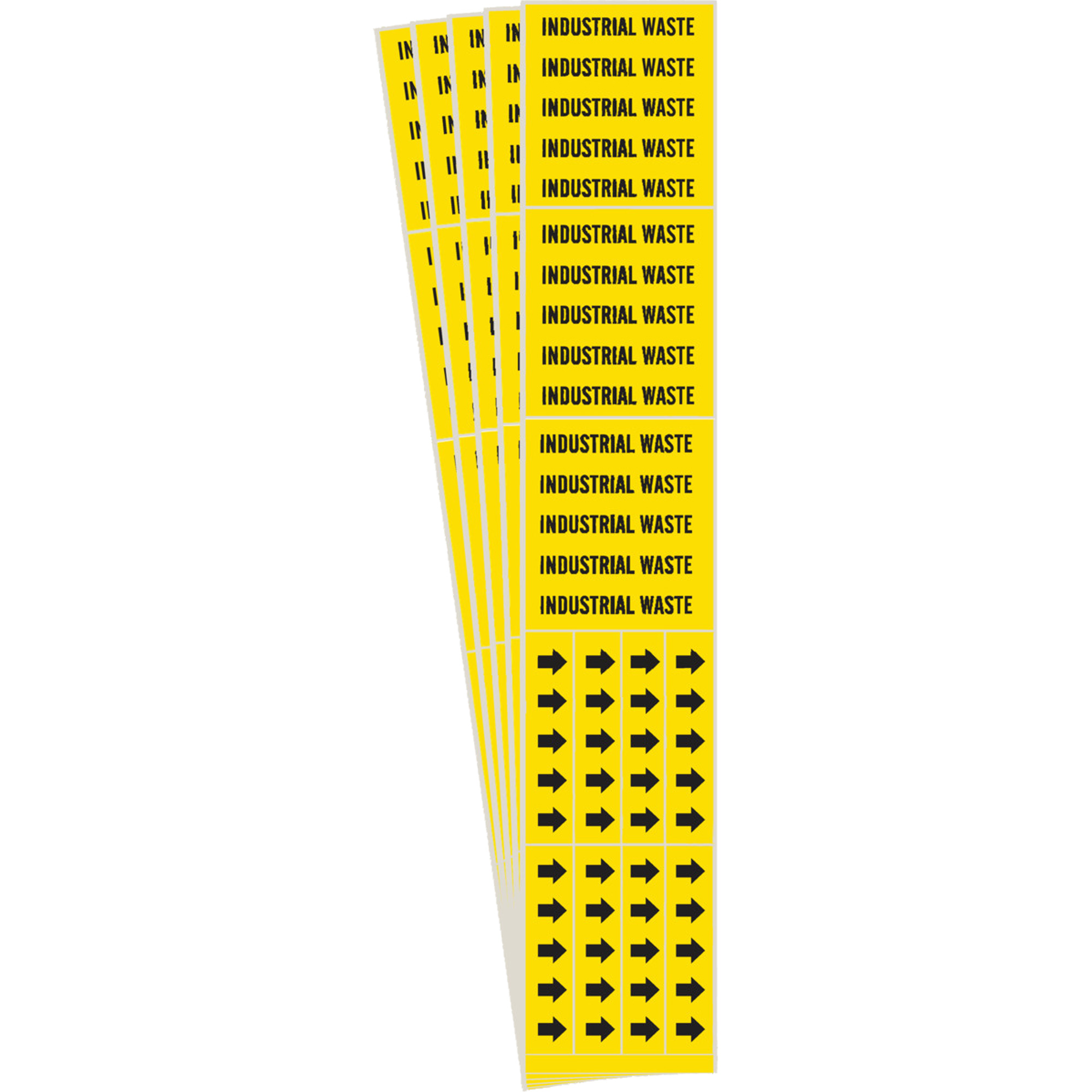 Marqueurs de tuyau «Industrial Waste», Autocollant, 2-1/4" h x 2-3/4" la, Noir sur jaune