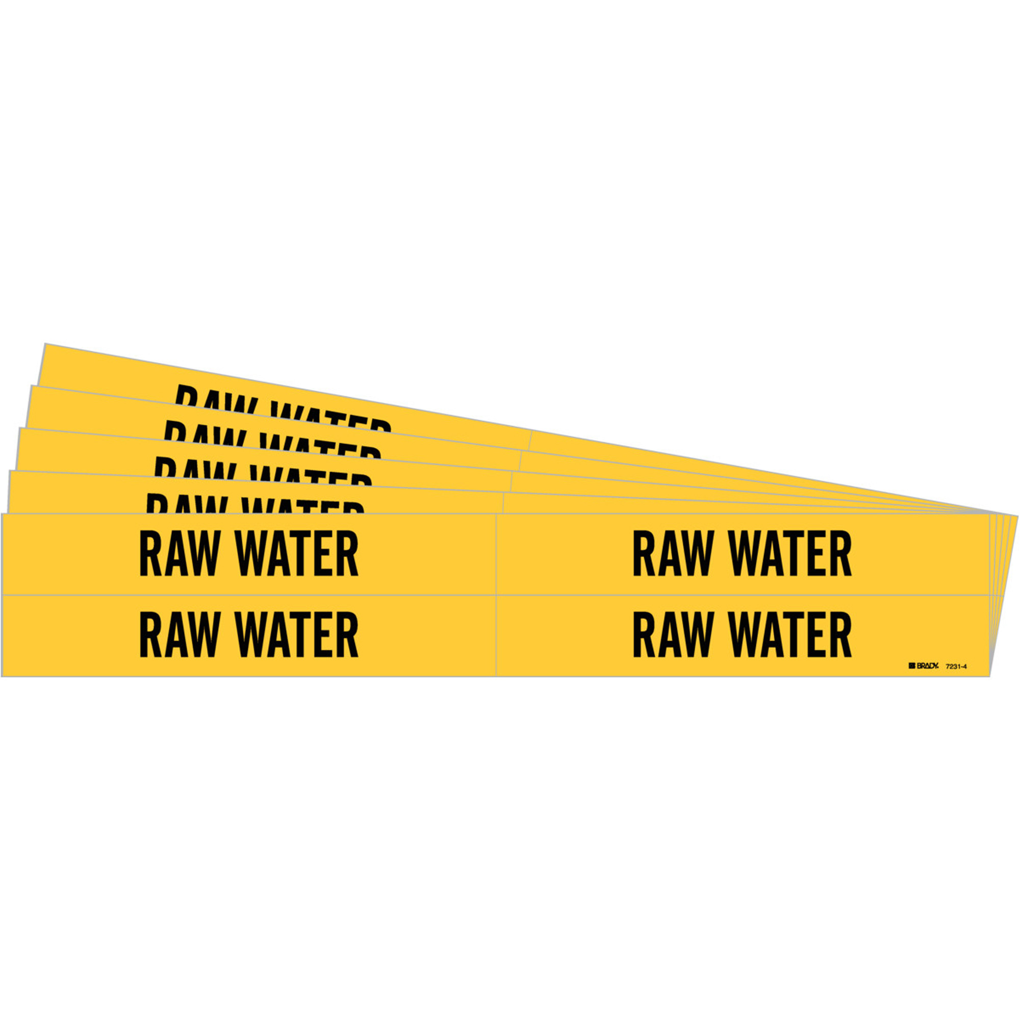Marqueurs de tuyau «Raw Water», Autocollant, 1-1/8" h x 7" la, Noir sur jaune