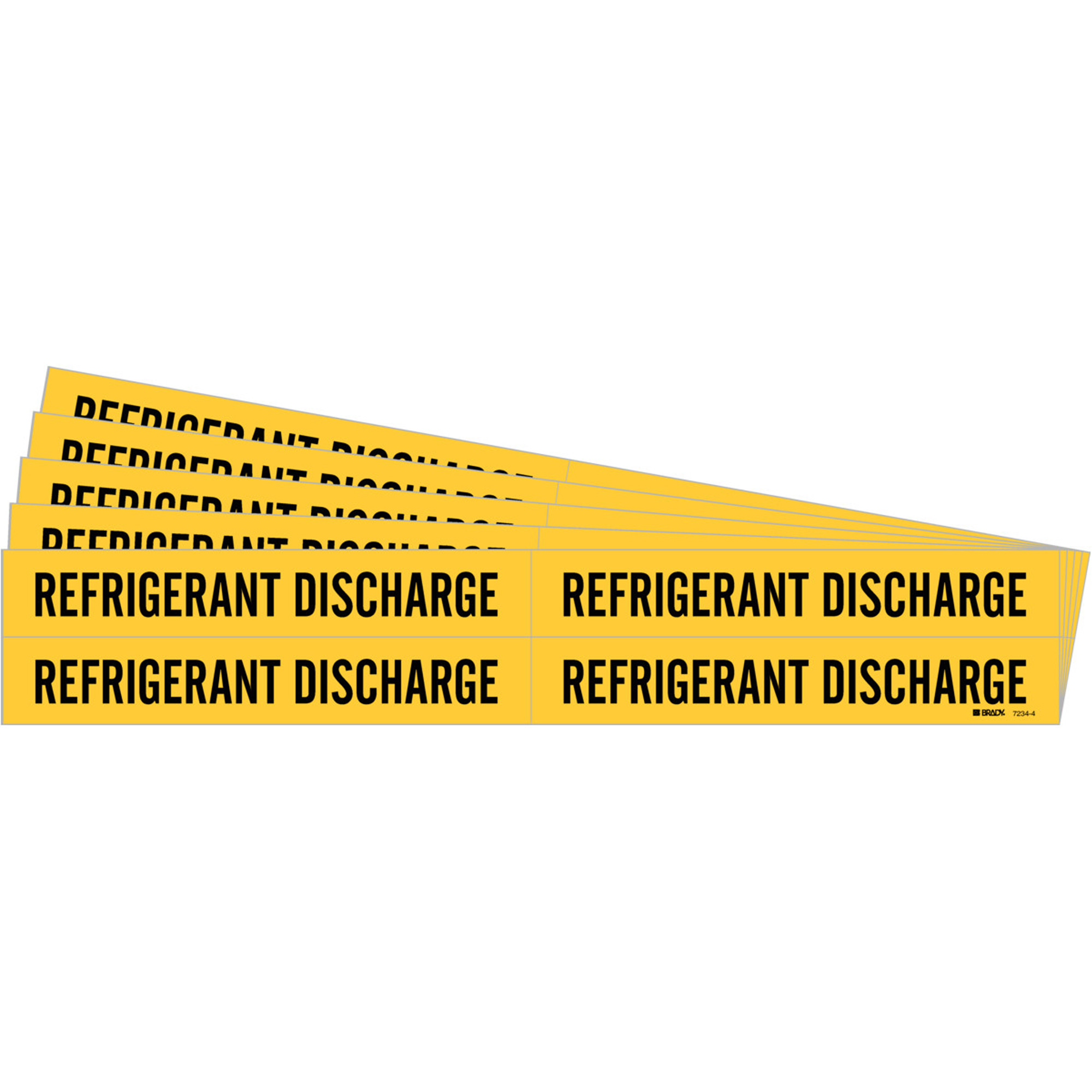 Marqueurs de tuyau «Refrigerant Discharge», Autocollant, 1-1/8" h x 7" la, Noir sur jaune