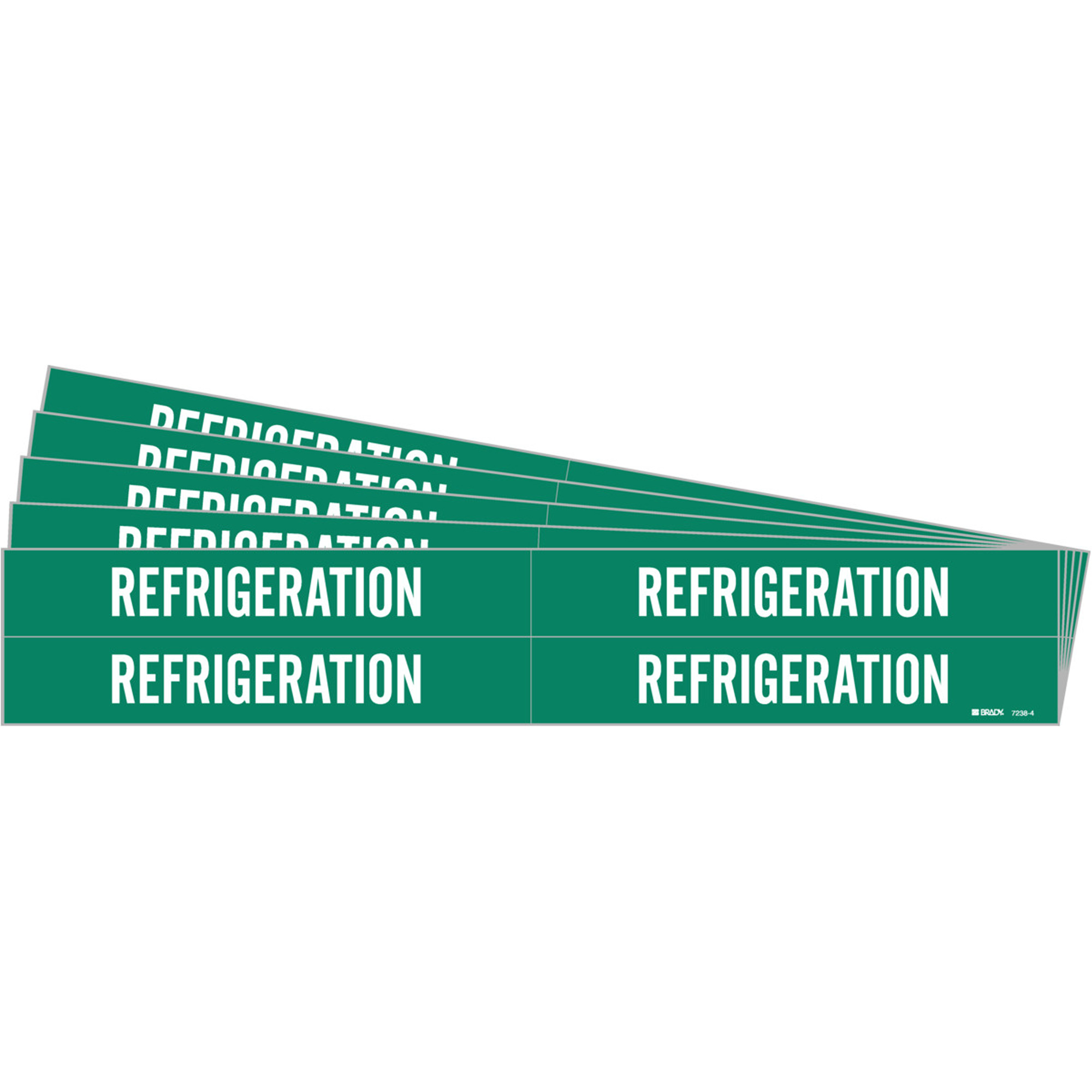 Marqueurs de tuyau «Refrigeration», Autocollant, 1-1/8" h x 7" la, Blanc/vert
