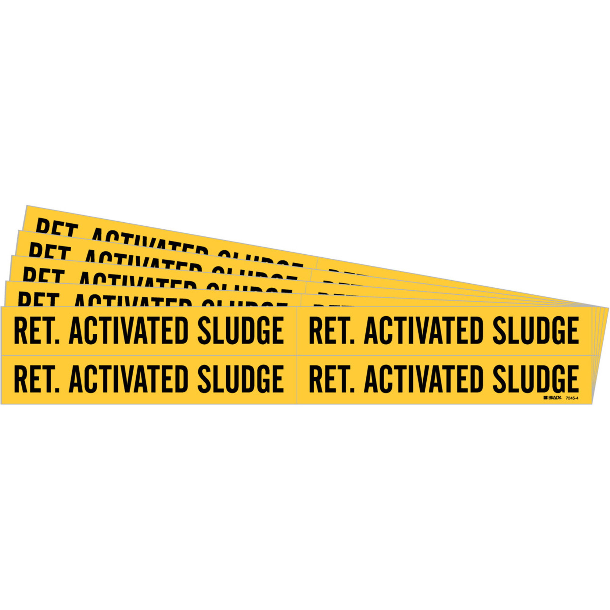 Marqueurs de tuyau «Ret. Activated Sludge», Autocollant, 1-1/8" h x 7" la, Noir sur jaune