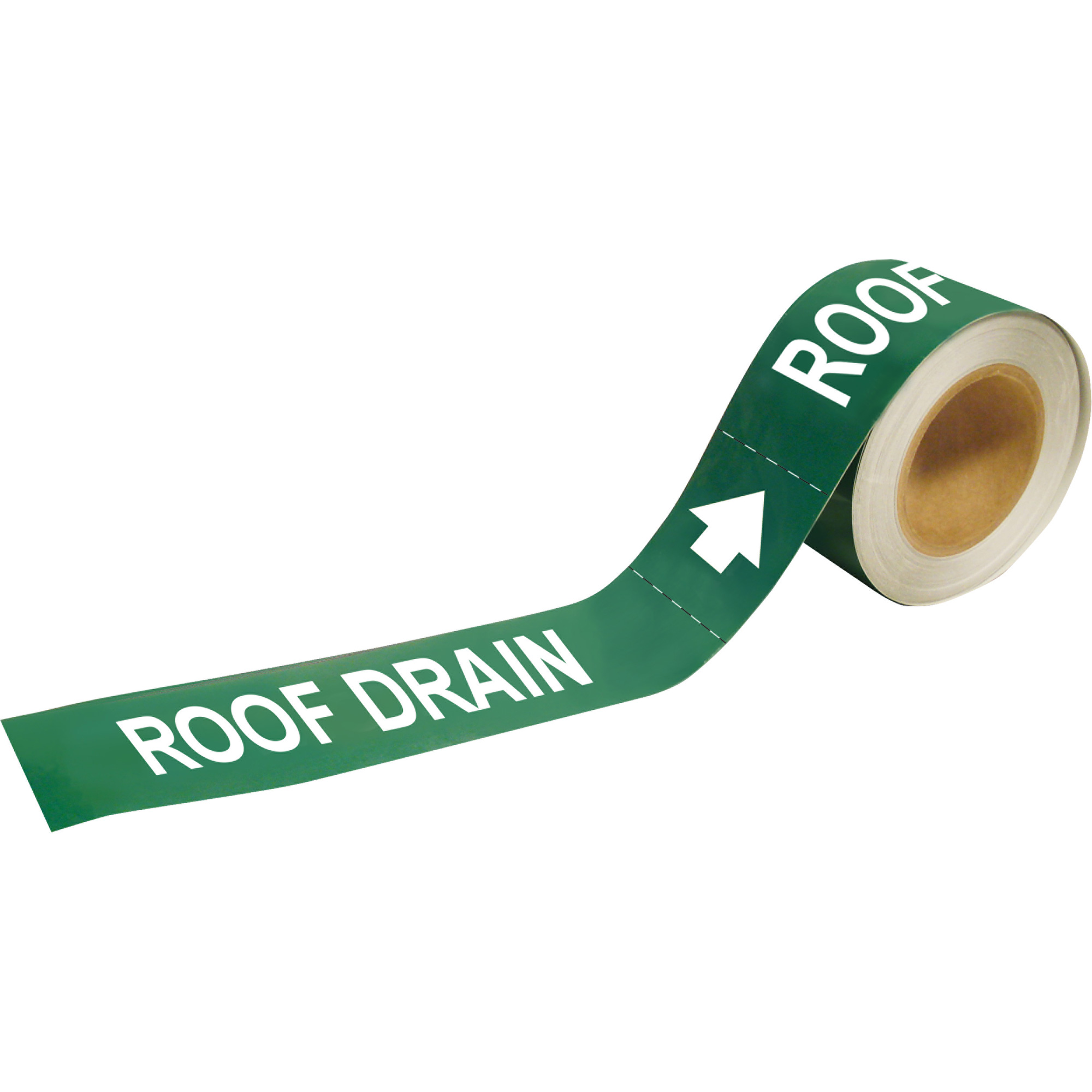 Marqueurs de tuyau «Roof Drain», Autocollant, 1" h x 8" la, Blanc/vert