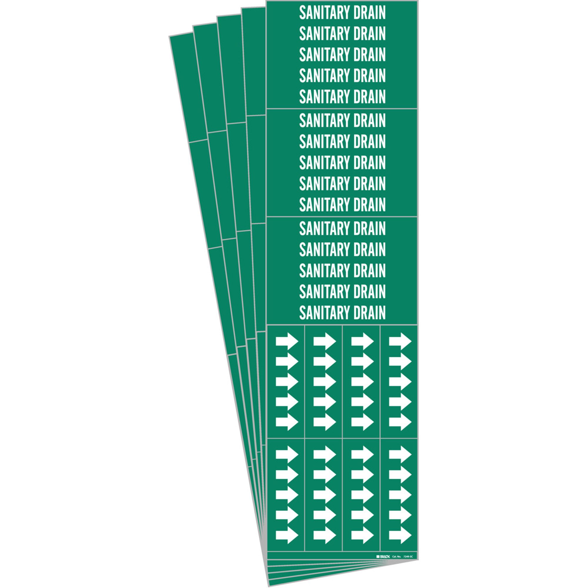 Marqueurs de tuyau «Sanitary Drain», Autocollant, 1-1/8" h x 7" la, Blanc/vert