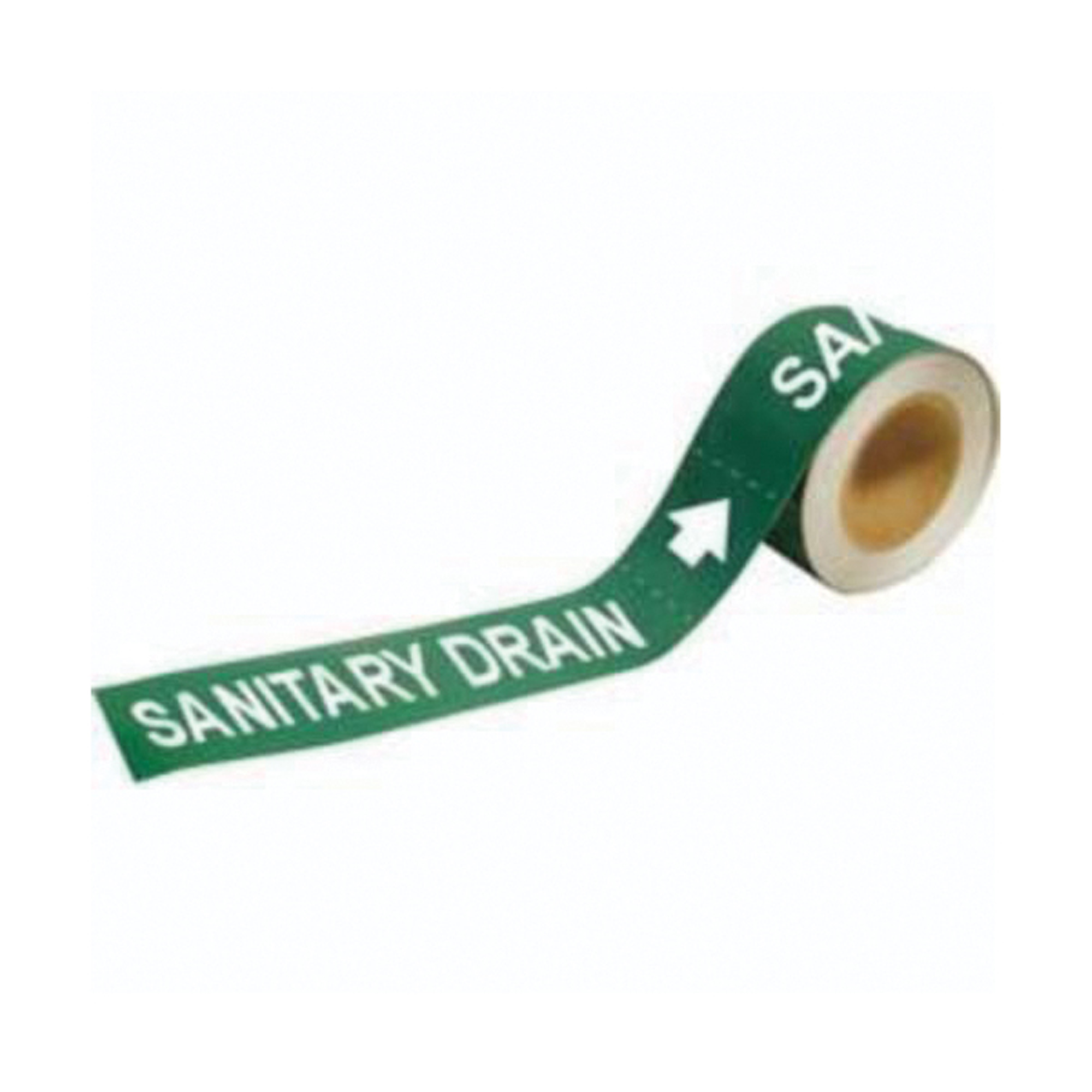 Marqueurs de tuyau «Sanitary Drain», Autocollant, 2" h x 12" la, Blanc/vert