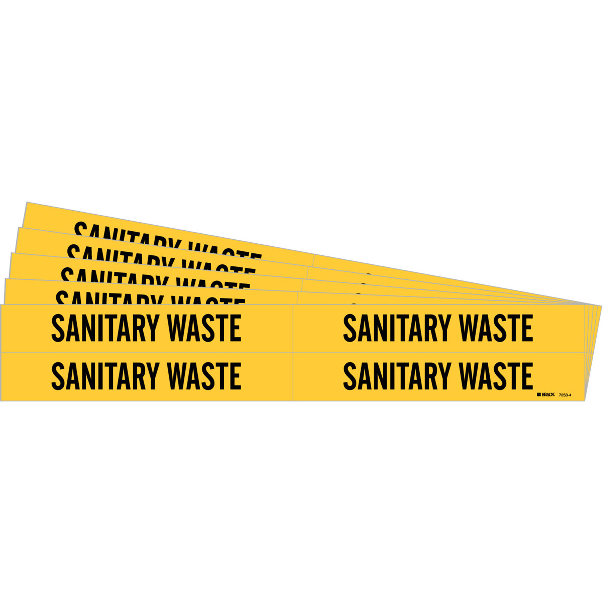 Marqueurs de tuyau «Sanitary Waste», Autocollant, 1-1/8" h x 7" la, Noir sur jaune
