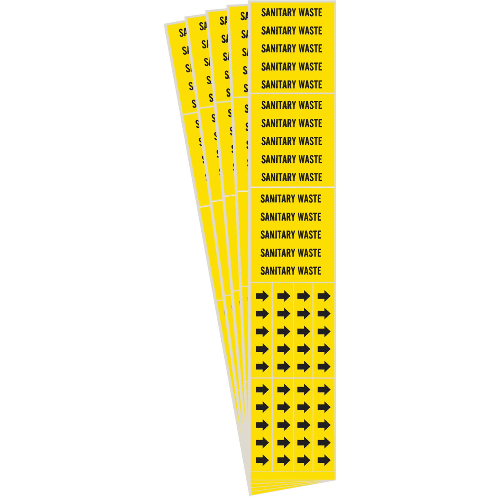 Marqueurs de tuyau «Sanitary Waste», Autocollant, 2-1/4" h x 2-3/4" la, Noir sur jaune