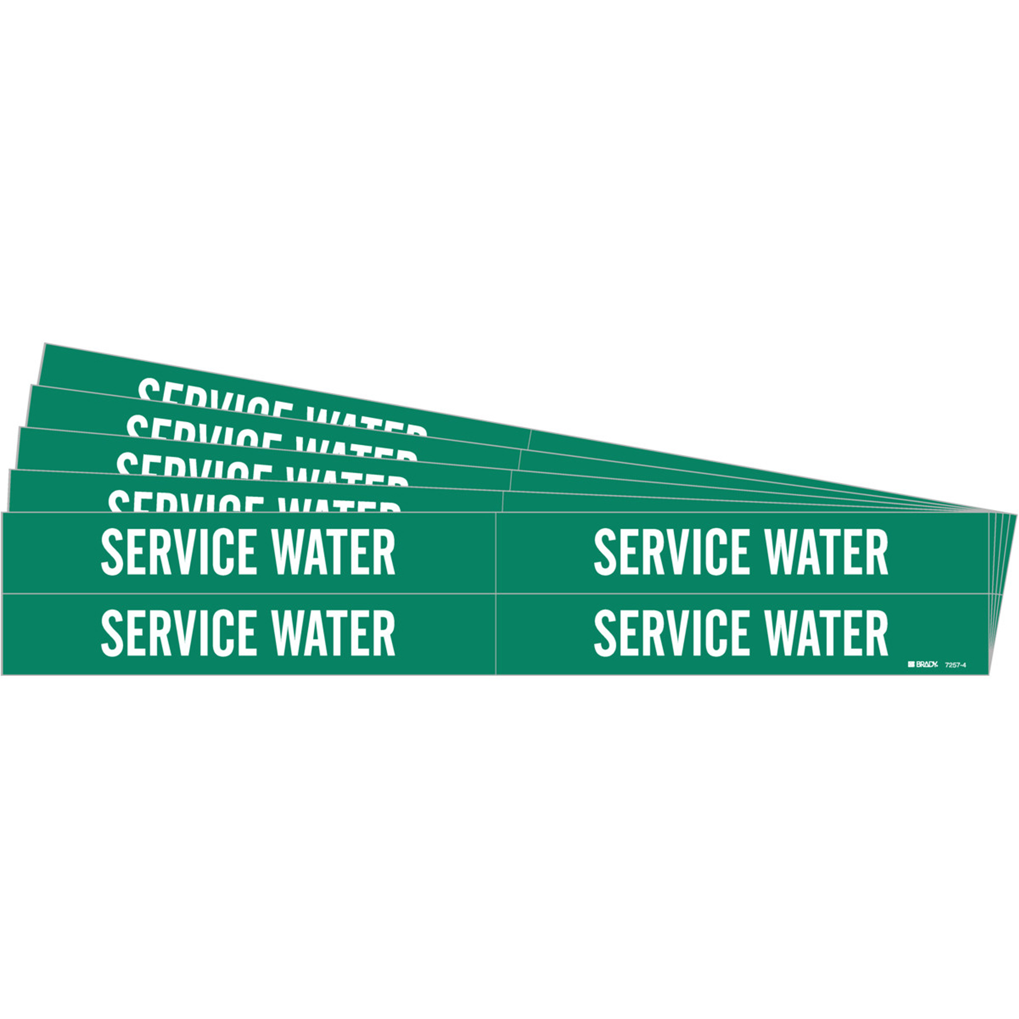 Marqueurs de tuyau «Service Water», Autocollant, 1-1/8" h x 7" la, Blanc/vert