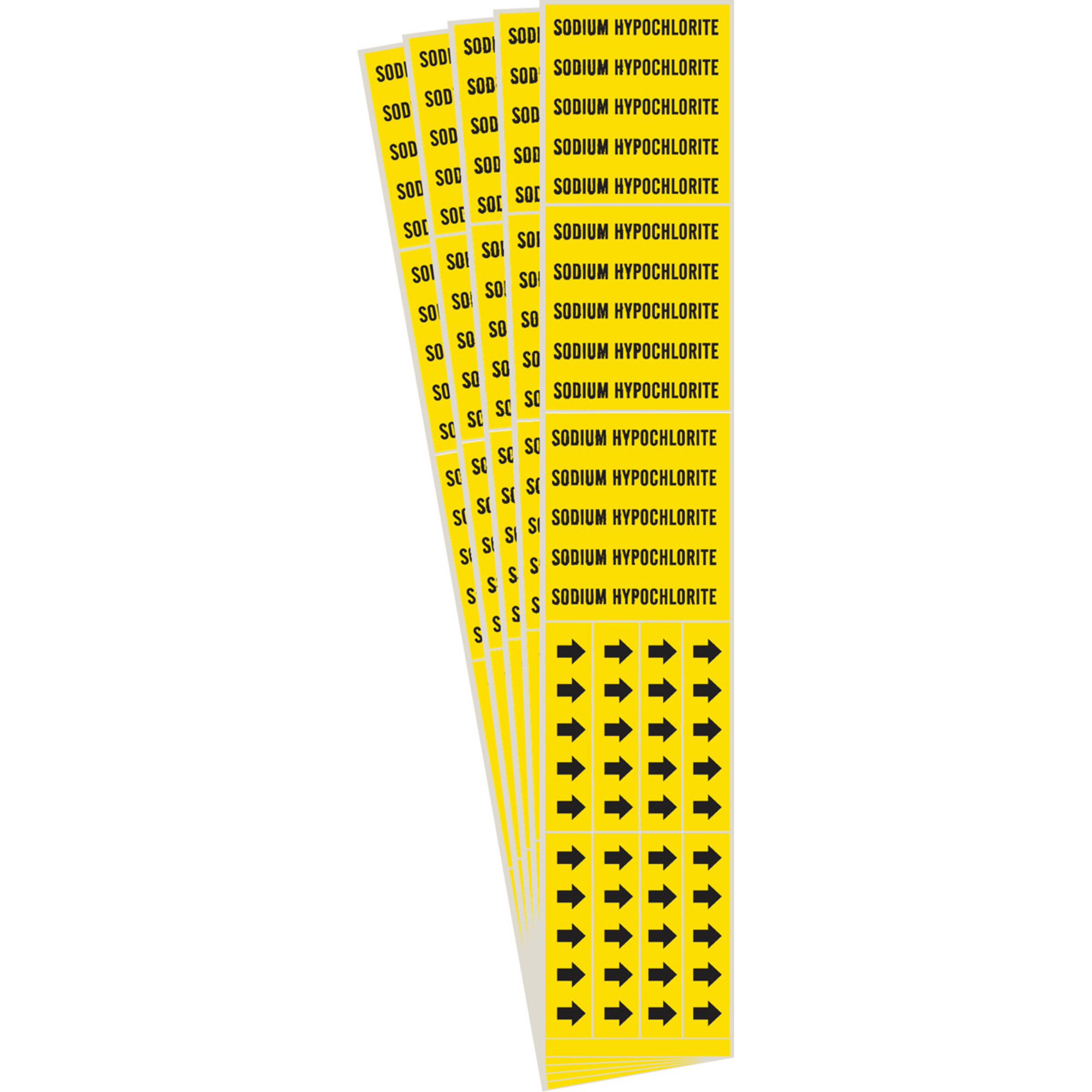 Marqueurs de tuyau «Sodium Hypochlorite», Autocollant, 2-1/4" h x 2-3/4" la, Noir sur jaune