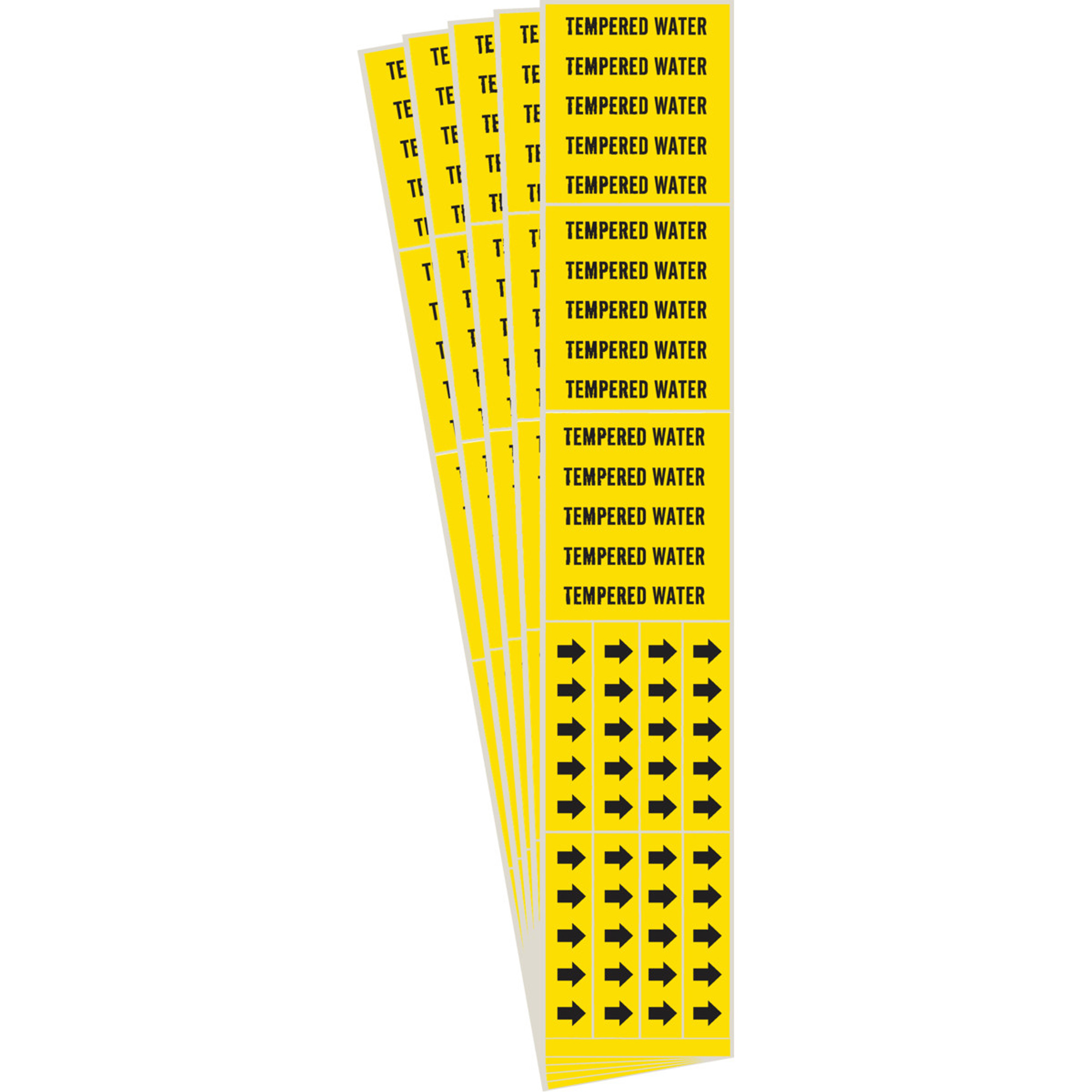 Marqueurs de tuyau «Tempered Water», Autocollant, 2-1/4" h x 2-3/4" la, Noir sur jaune