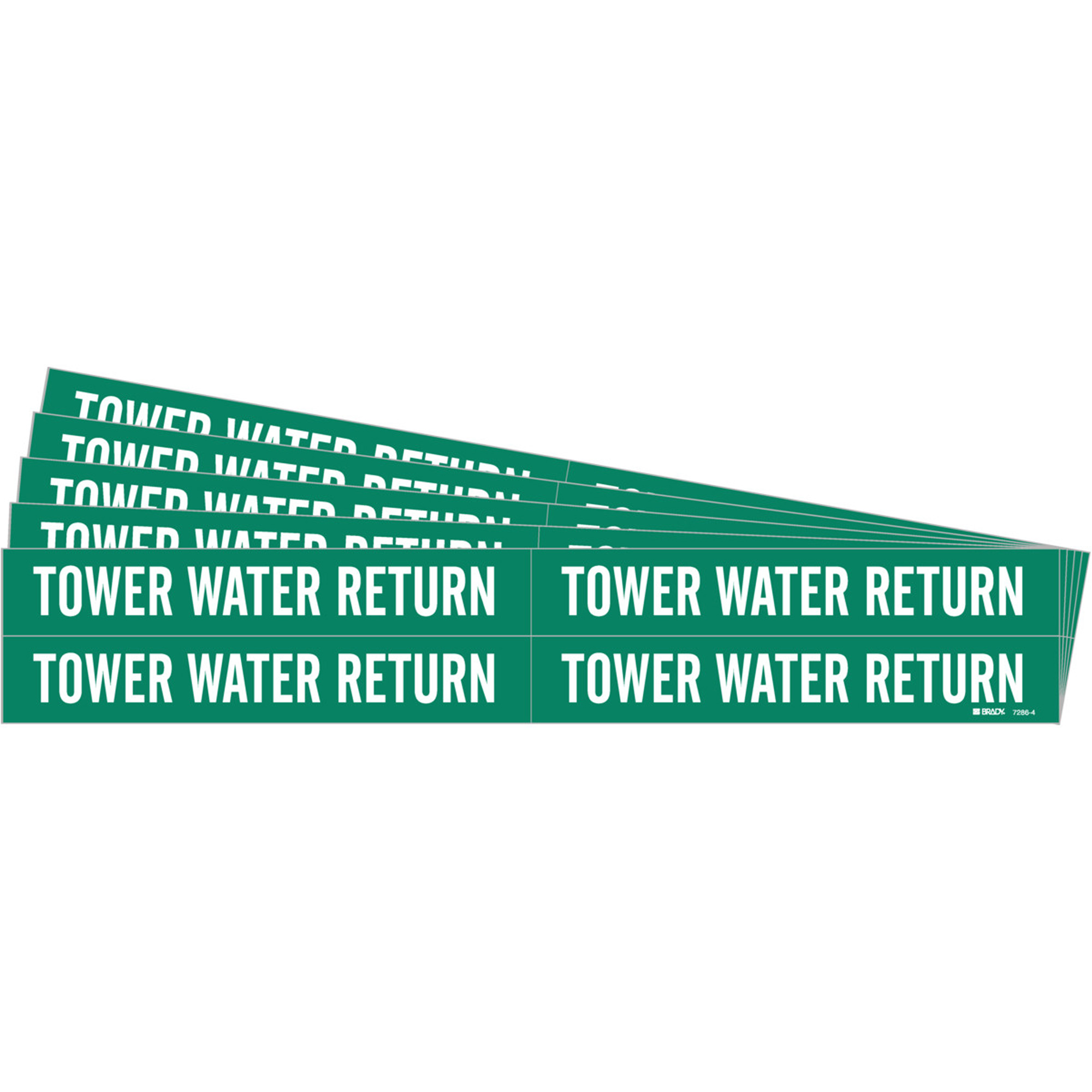 Marqueurs de tuyau «Tower Water Return», Autocollant, 1-1/8" h x 7" la, Blanc/vert