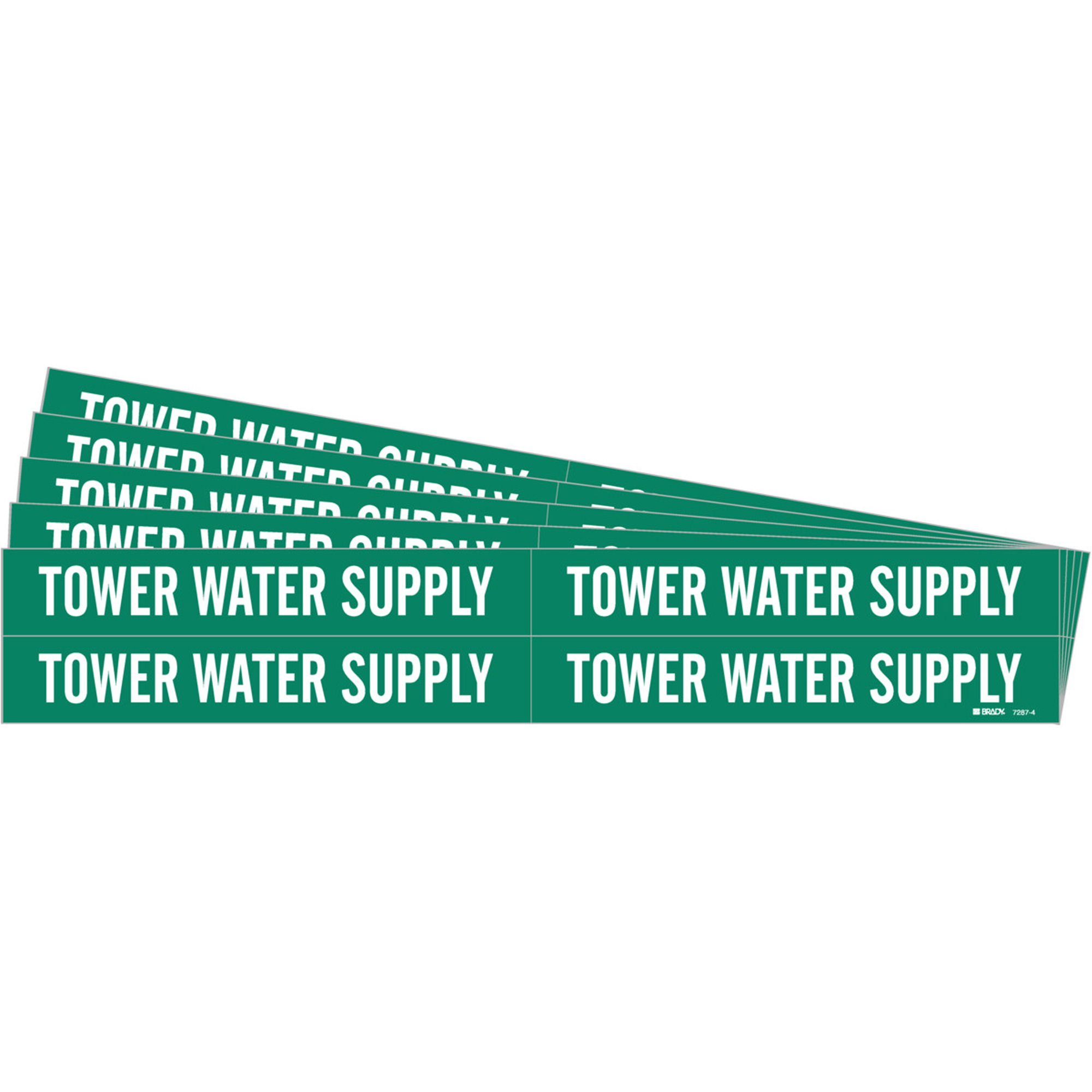 Marqueurs de tuyau «Tower Water Supply», Autocollant, 1-1/8" h x 7" la, Blanc/vert