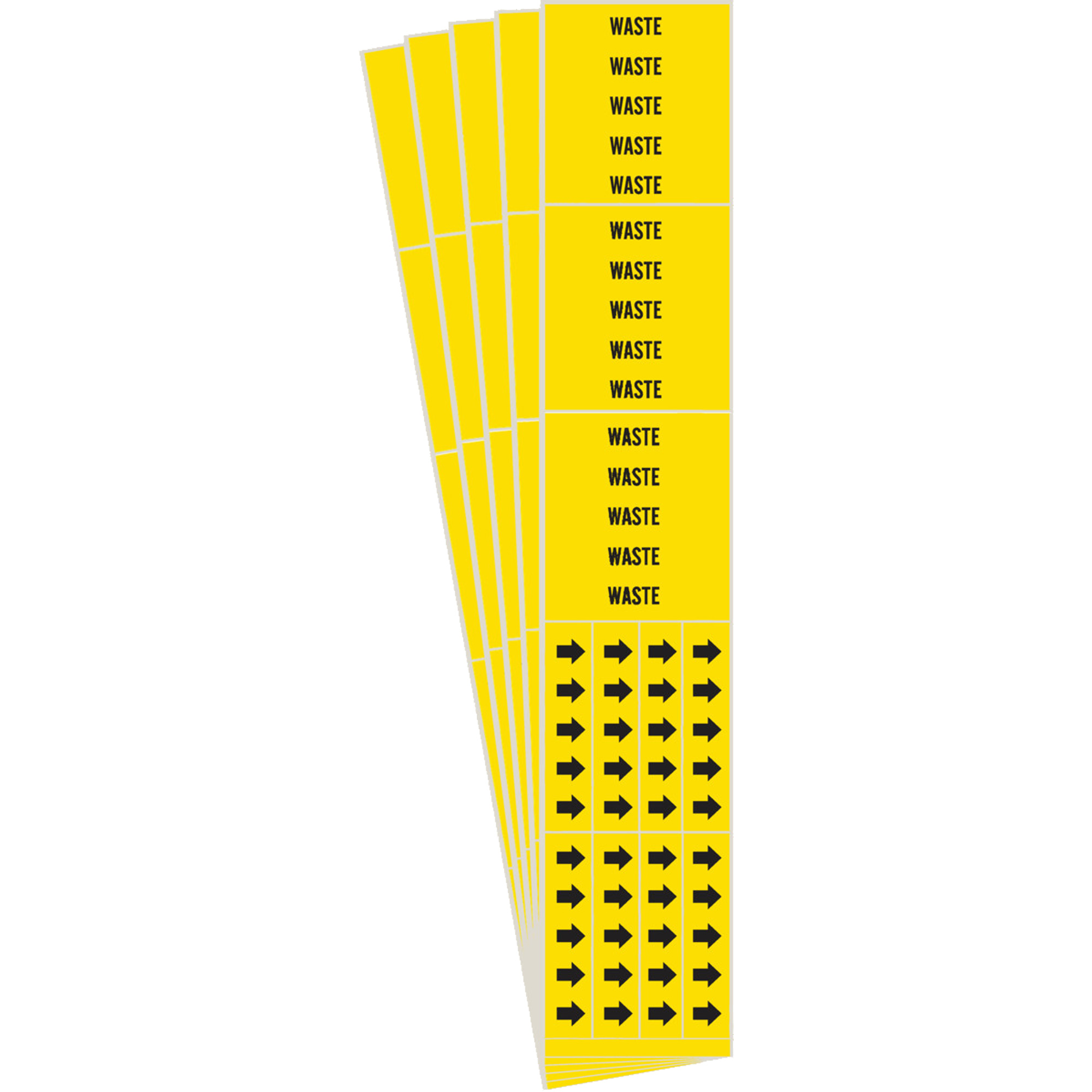 Marqueurs de tuyau «Waste», Autocollant, 2-1/4" h x 2-3/4" la, Noir sur jaune