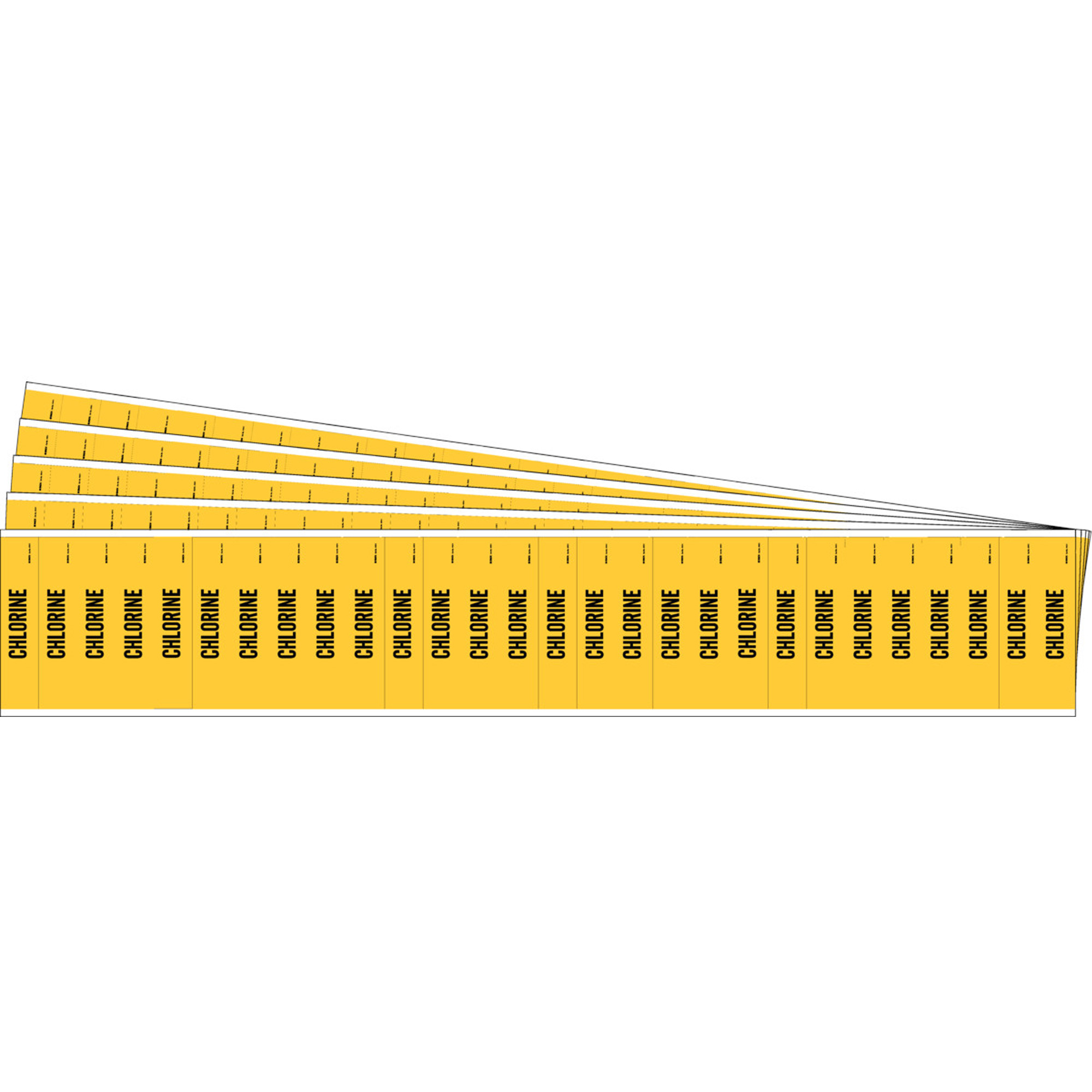 Marqueurs pour tuyau «Chlorine» pour semi-conducteurs et tuyaux de produits chimiques, Autocollant, 1/2" h x 2-1/4" la, Noir sur jaune
