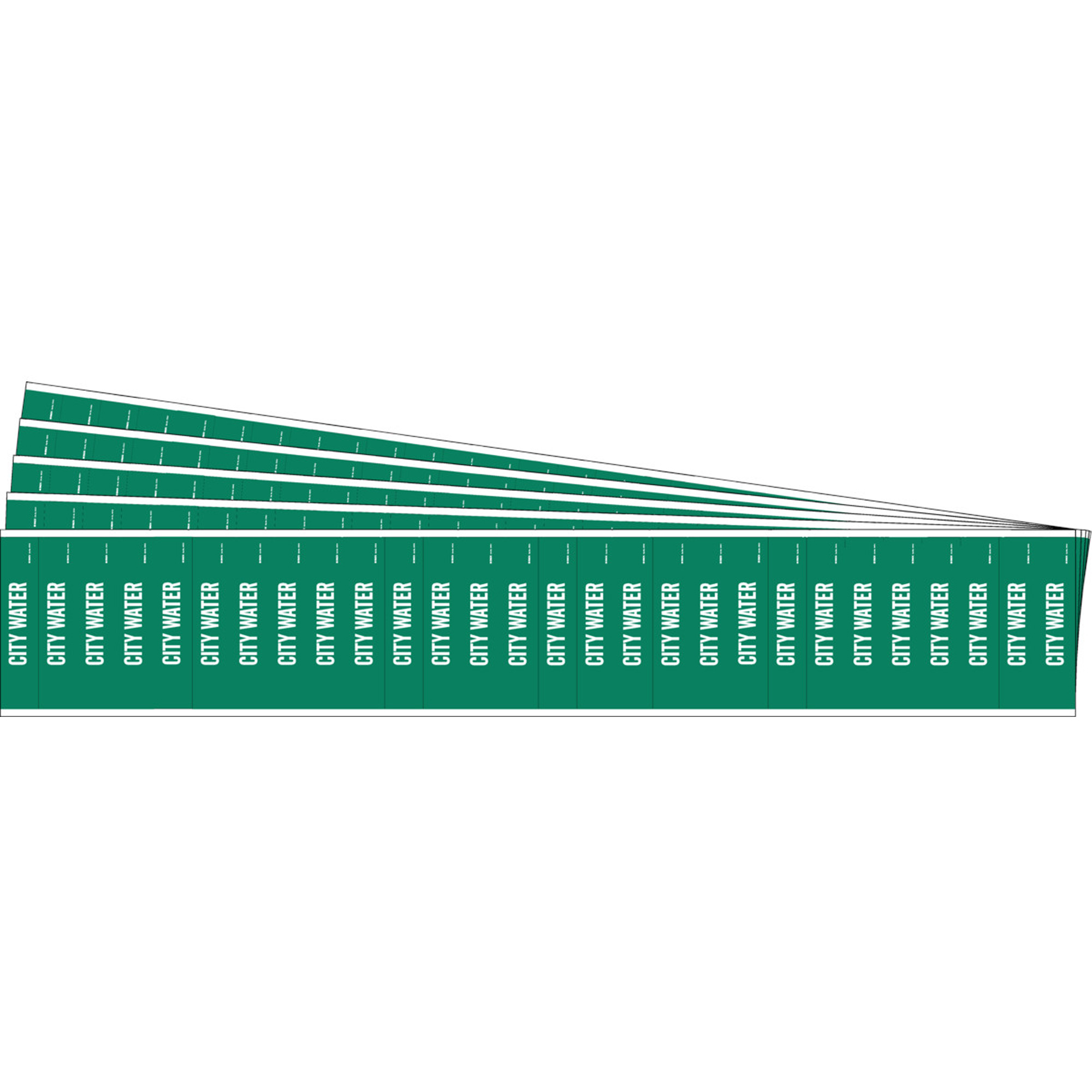 Marqueurs pour tuyau «City Water» pour semi-conducteurs et tuyaux de produits chimiques, Autocollant, 1/2" h x 2-1/4" la, Blanc/vert
