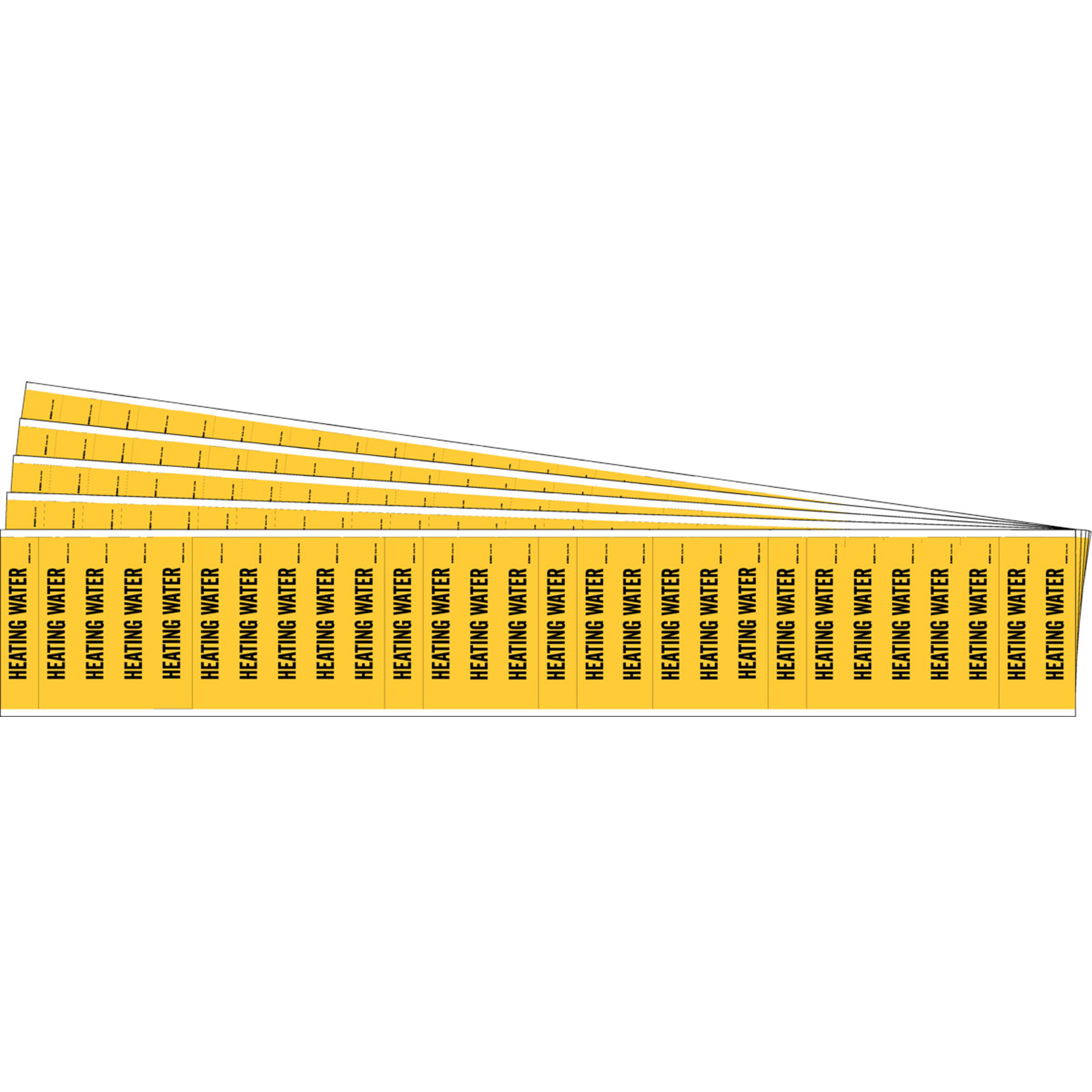 Marqueurs pour tuyau «Heating Water» pour semi-conducteurs et tuyaux de produits chimiques, Autocollant, 1/2" h x 2-1/4" la, Noir sur jaune