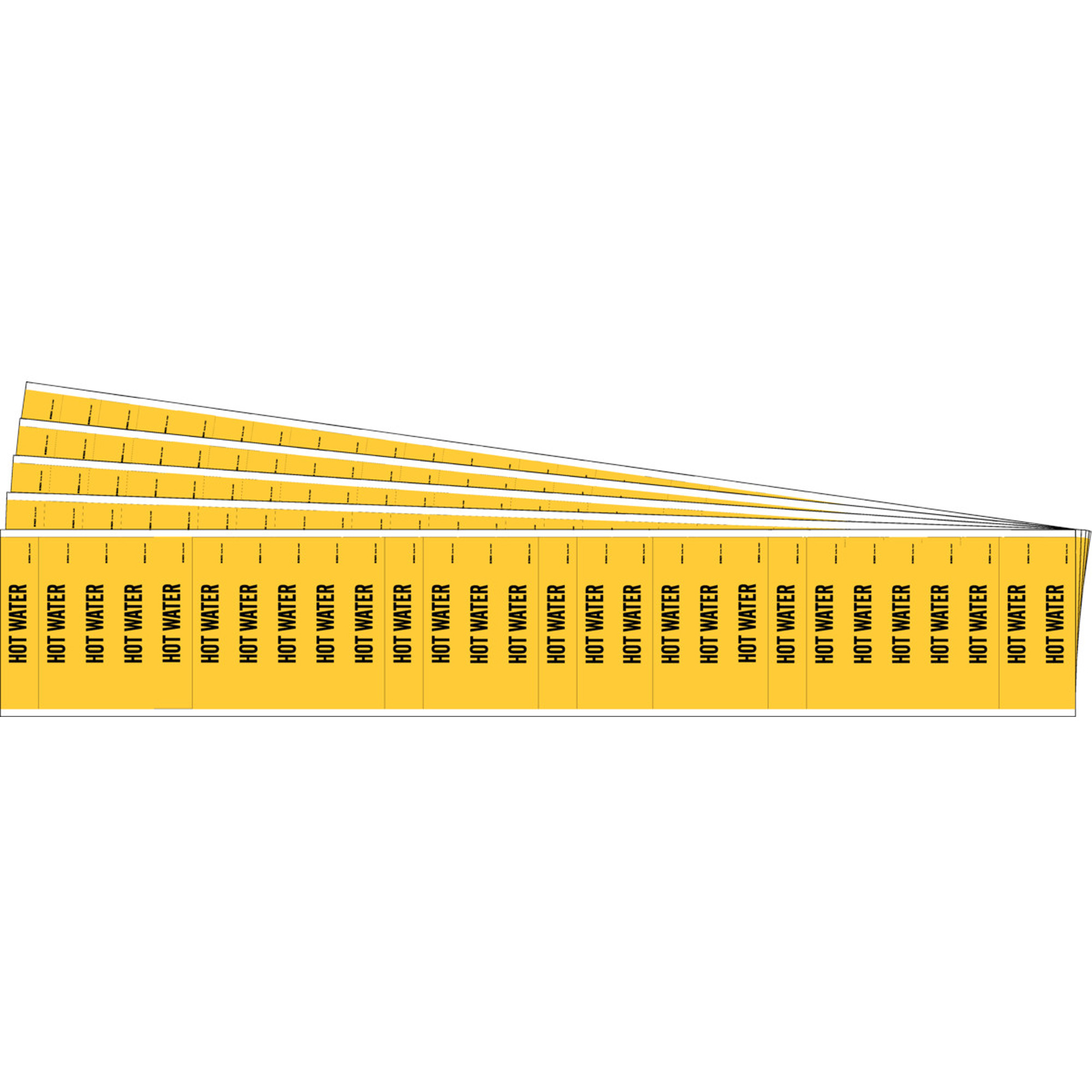 Marqueurs pour tuyau «Hot Water» pour semi-conducteurs et tuyaux de produits chimiques, Autocollant, 1/2" h x 2-1/4" la, Noir sur jaune