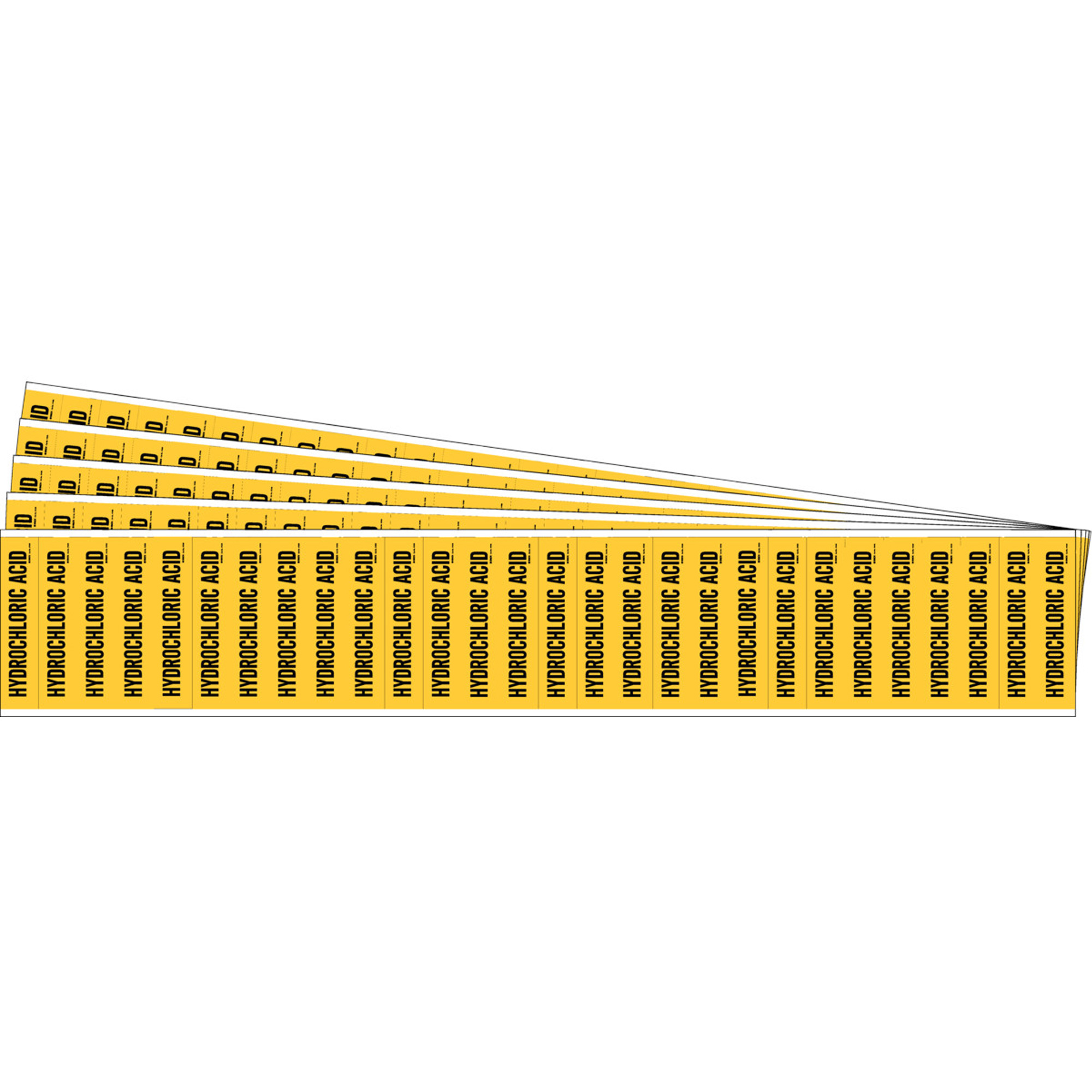Marqueurs pour tuyau «Hydrochloric Acid» pour semi-conducteurs et tuyaux de produits chimiques, Autocollant, 1/2" h x 2-1/4" la, Noir sur jaune