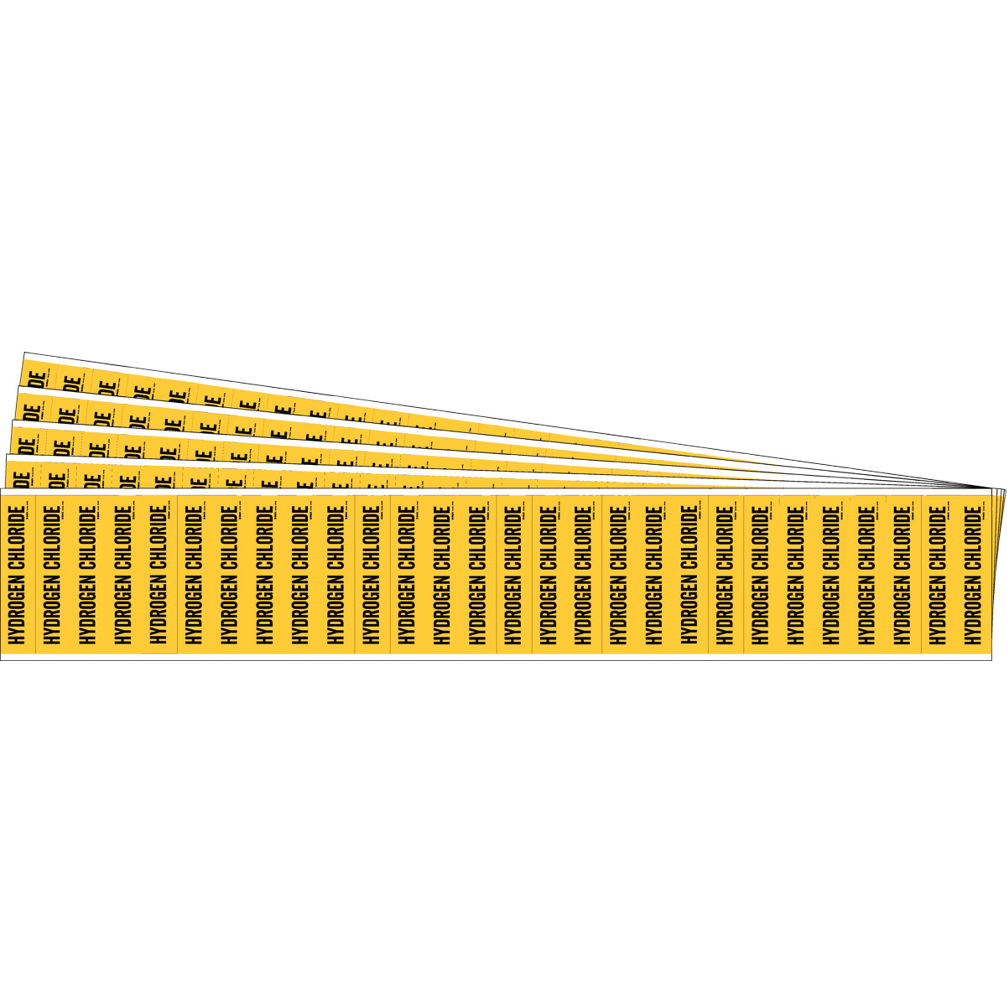 Marqueurs pour tuyau «Hydrogen Chloride» pour semi-conducteurs et tuyaux de produits chimiques, Autocollant, 1/2" h x 2-1/4" la, Noir sur jaune
