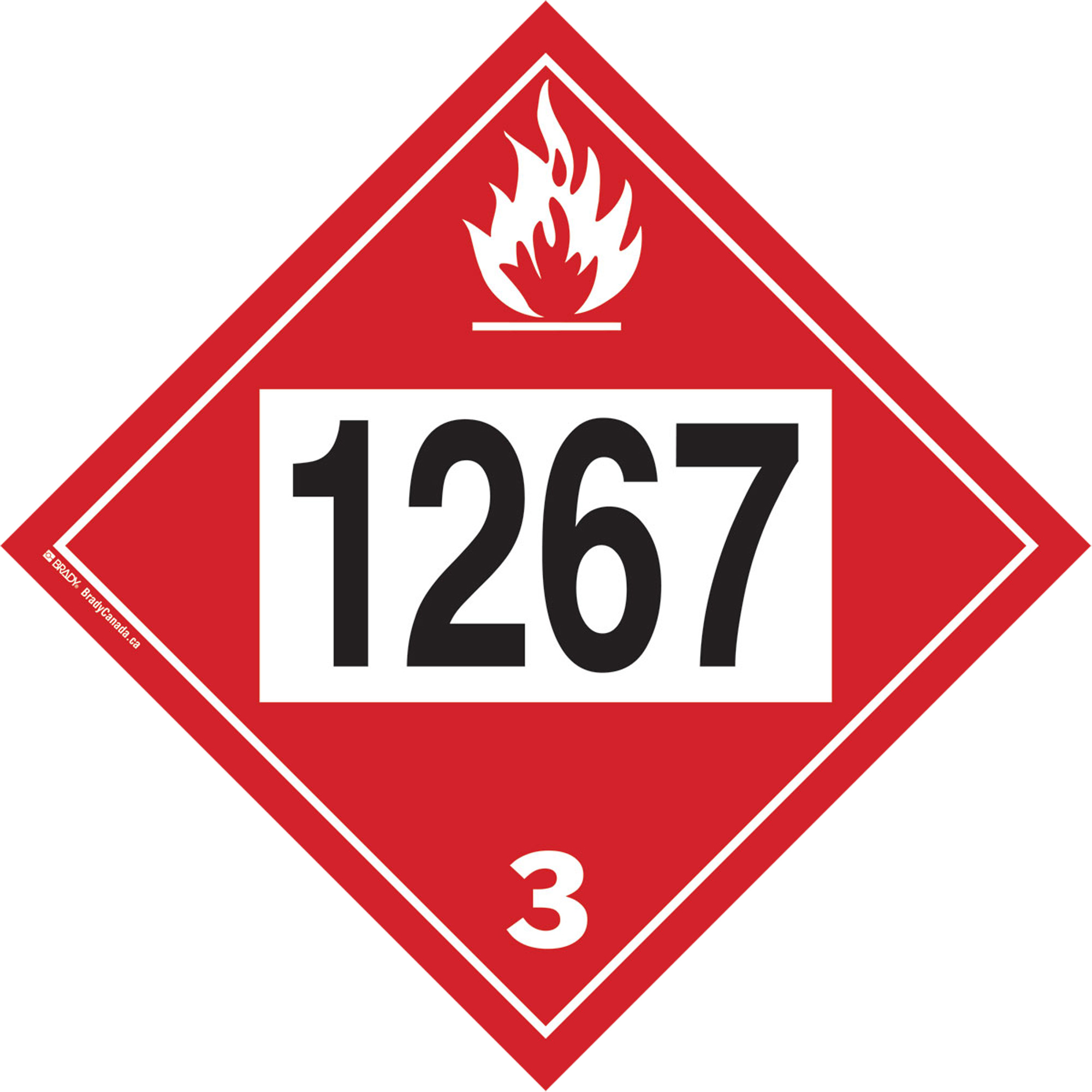 Plaque-étiquette TMD 1267 pour liquide inflammable pétrole brut, Vinyle adhésif