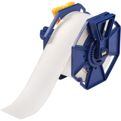 Ruban à étiquettes adhésives permanentes homologuées UL, Polyester, Blanc, Largeur de 2,25"