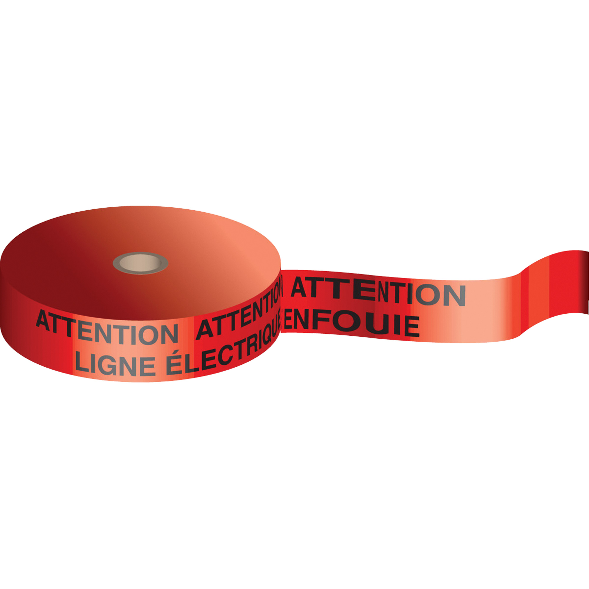 Ruban «Attention Ligne Electrique Enfouie», 6" x 1000', Polyéthylène, Rouge