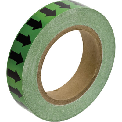 Ruban marqueur avec flèches de direction pour tuyaux, 90', Noir sur vert
