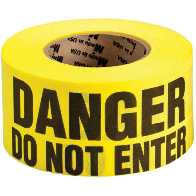 Ruban pour barricade biodégradable, Anglais, 3" la x 135' lo, 3 mils, Noir sur jaune