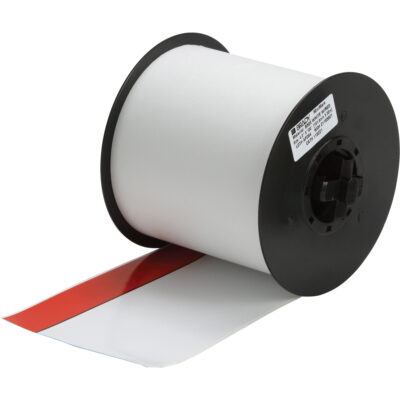 Ruban pour étiqueteuse, Vinyle, Rouge/Blanc, Largeur de 4"