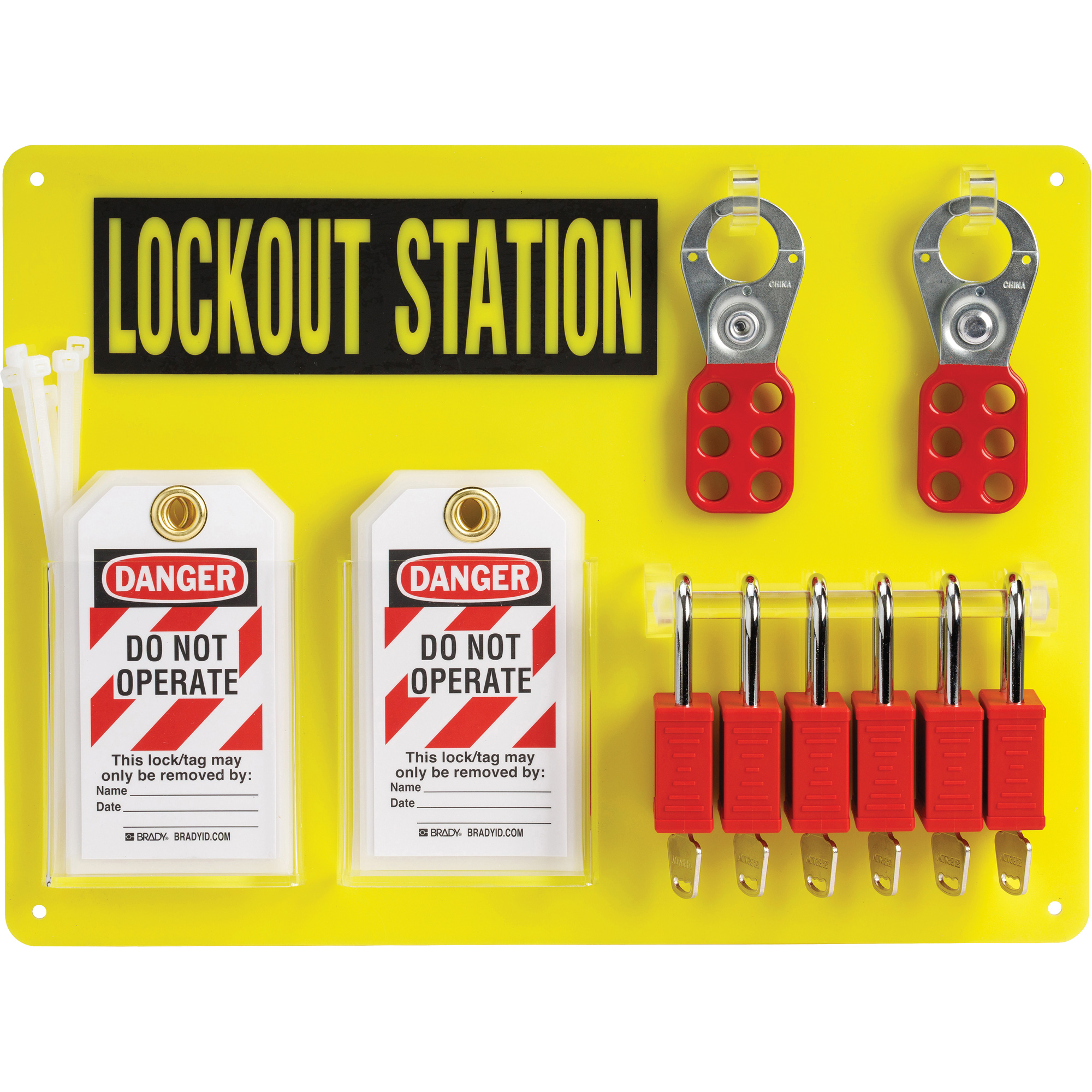 Tableau de cadenassage et étiquetage avec cadenas de sécurité en nylon utilisant des clés différentes, Cadenas Plastique, Capacité de 6, Cadenas Compris