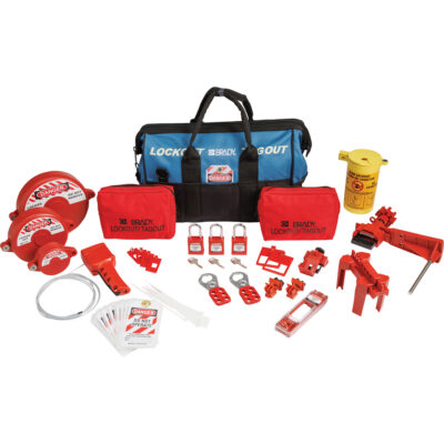 Trousse de cadenassage et d’étiquetage avec cadenas de sécurité en nylon dans un sac de sport, Ensemble Électrique/Vanne, 31 composants compris