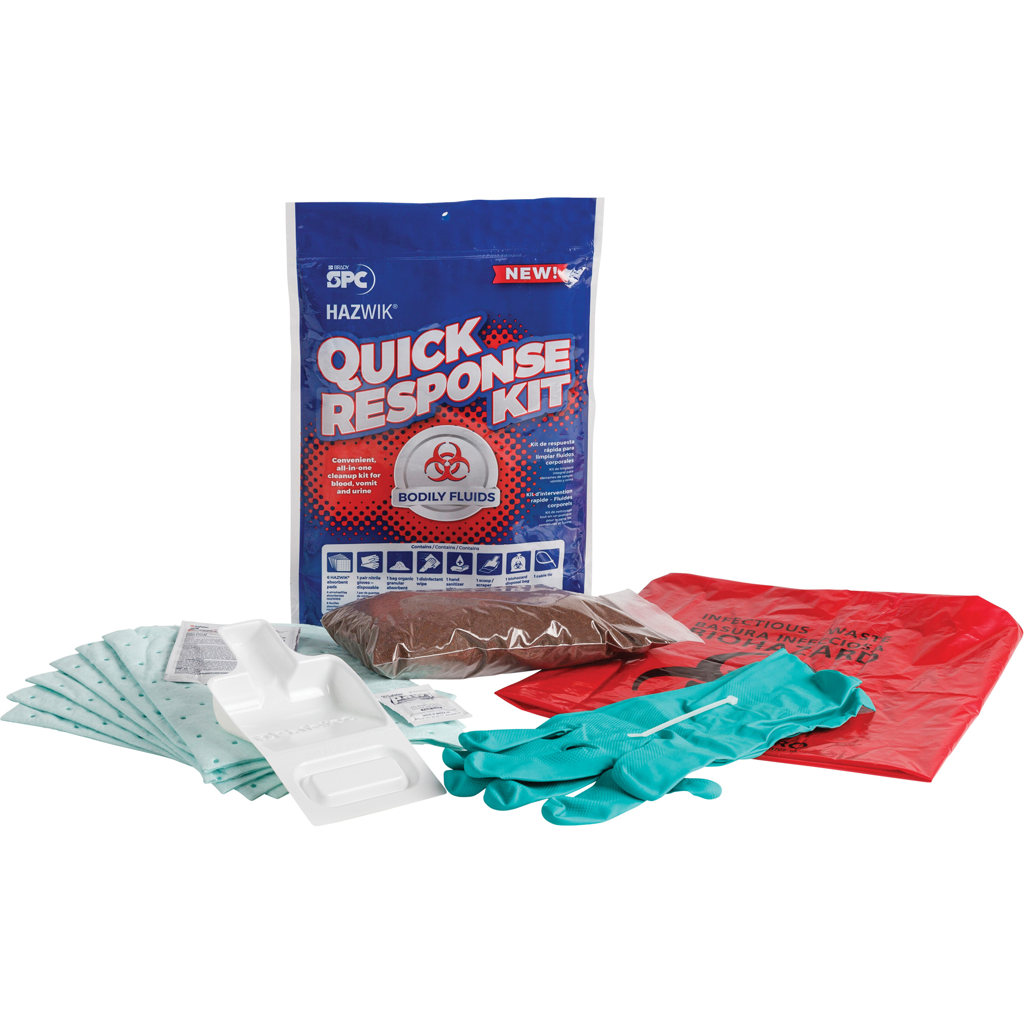 Trousse d’intervention rapide pour déversements de fluides corporels HazwikMD, Biorisque, Sac, Absorbance de 0,49 gal. US
