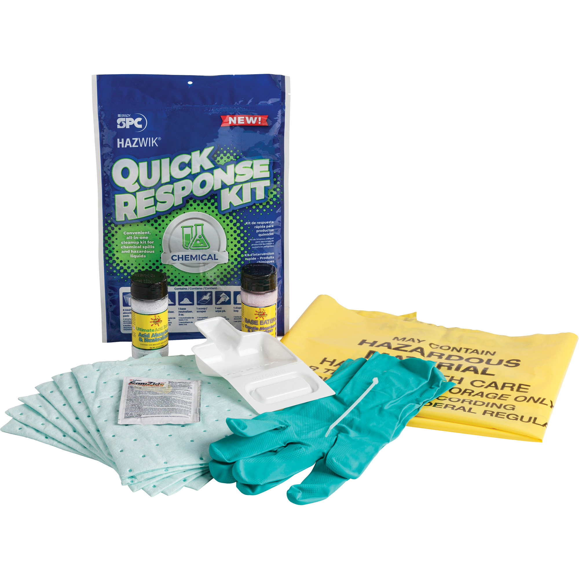 Trousse d’intervention rapide pour déversements de produits chimiques HazwikMD, Matières dangereuses, Sac, Absorbance de 0,33 gal. US