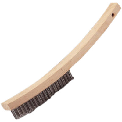 Brosse à main à récurer à manche courbé, Acier inoxydable, 4 x 20 rangs de fils, Longueur 17"