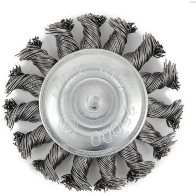 Brosse radiale à fils noués torsadés monté sur mandrin EKR275-20, 3", Fils ,02", Tige 1/4"