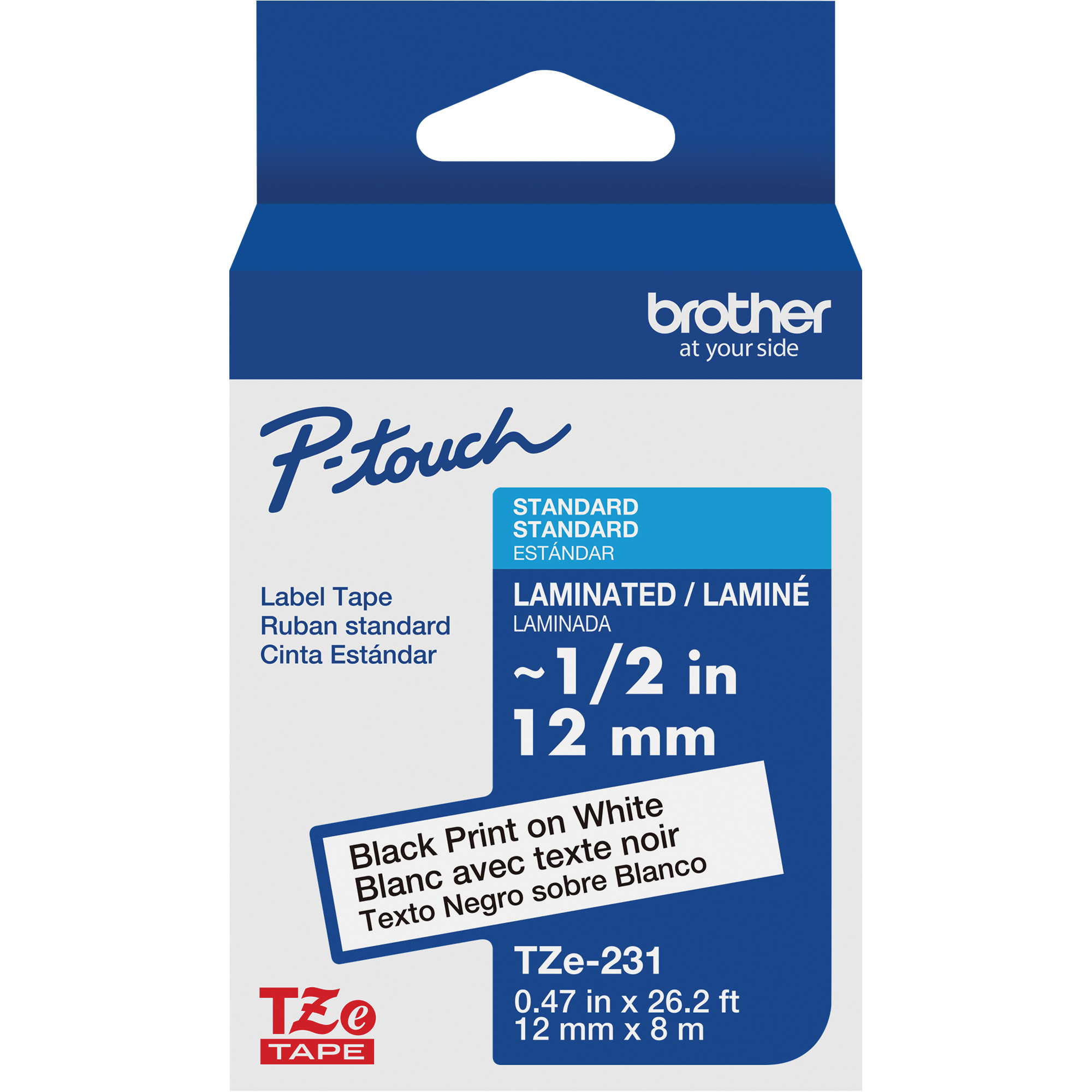 Cartouches de ruban Tze, 12 mm x 26-1/4', Noir sur blanc