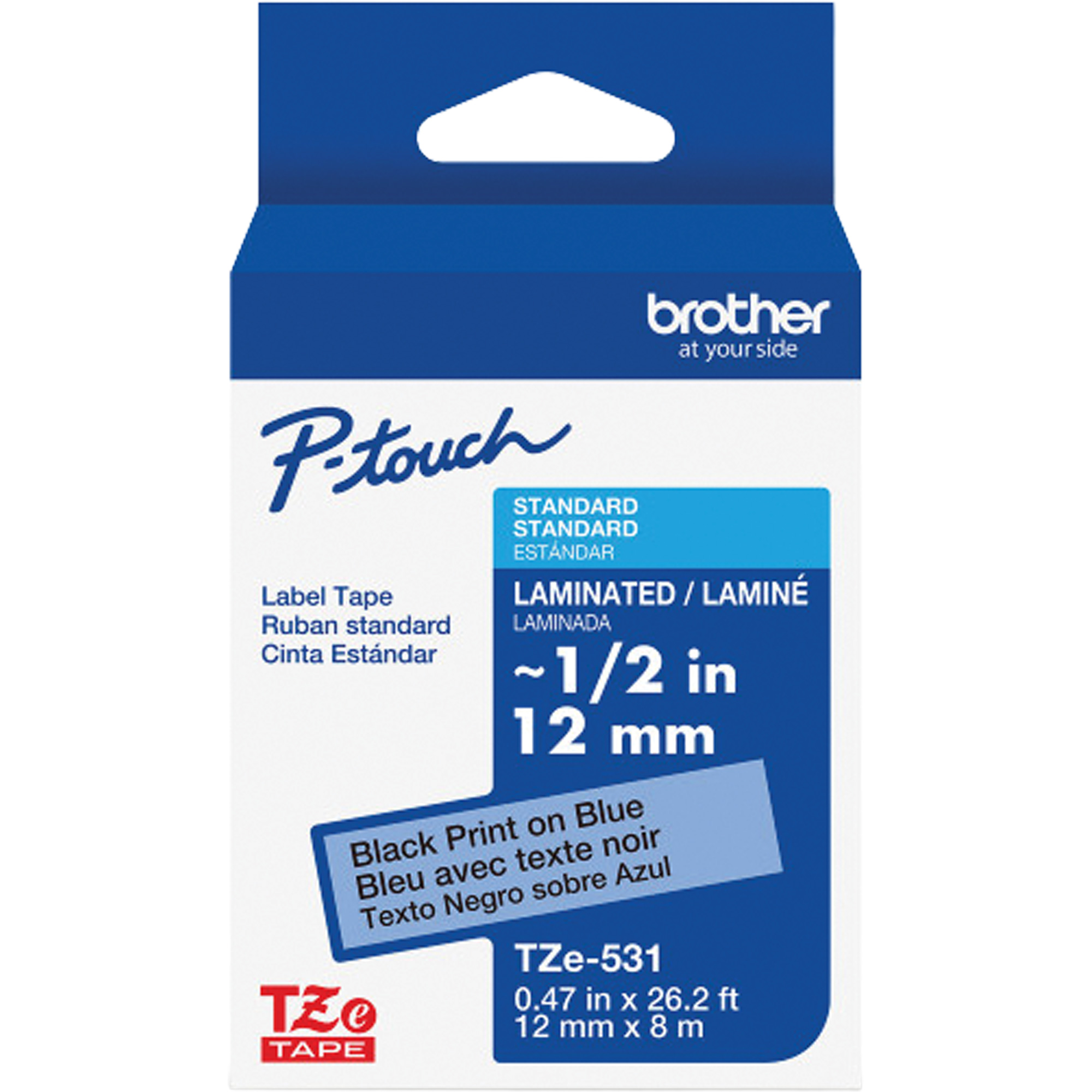 Ruban laminé pour P-TouchMD, 12 mm x 8 m, Noir sur bleu