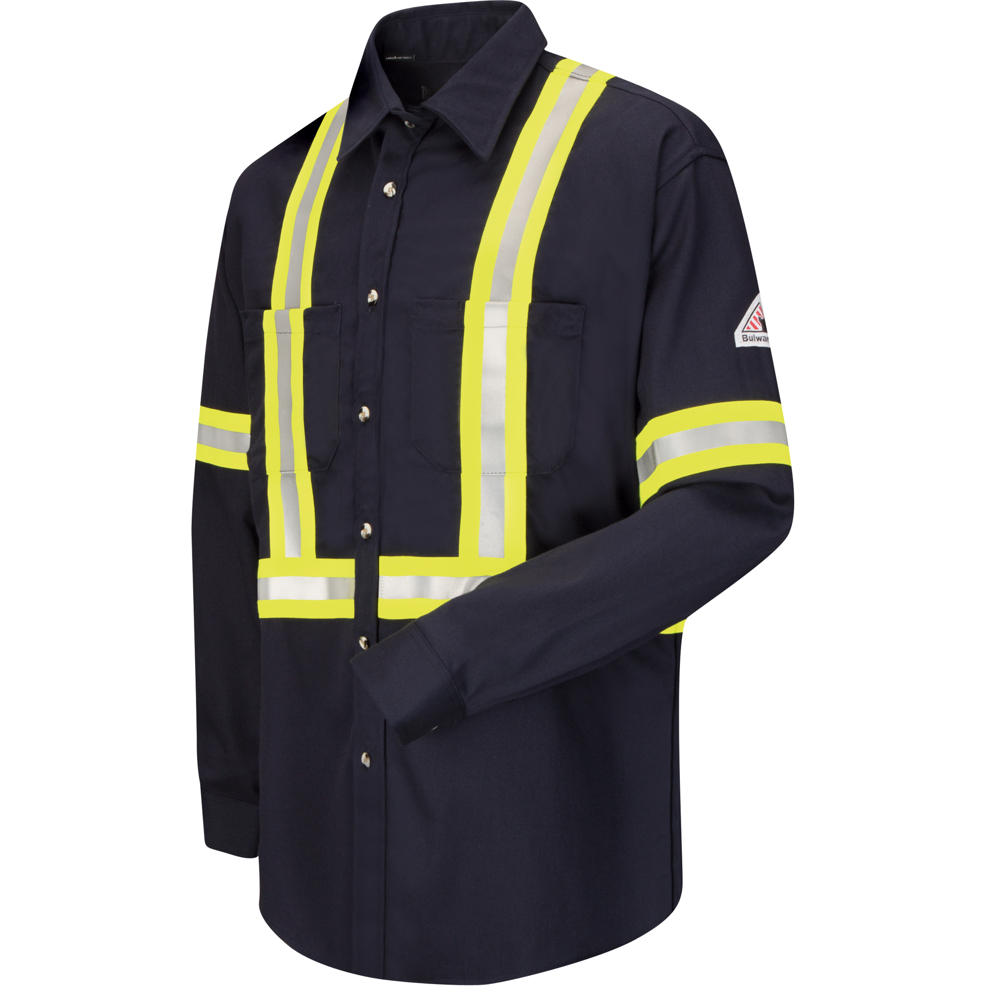 Chemise de travail avec bordure réfléchissante, Coton/nylon, 3T-Grand, Bleu marin
