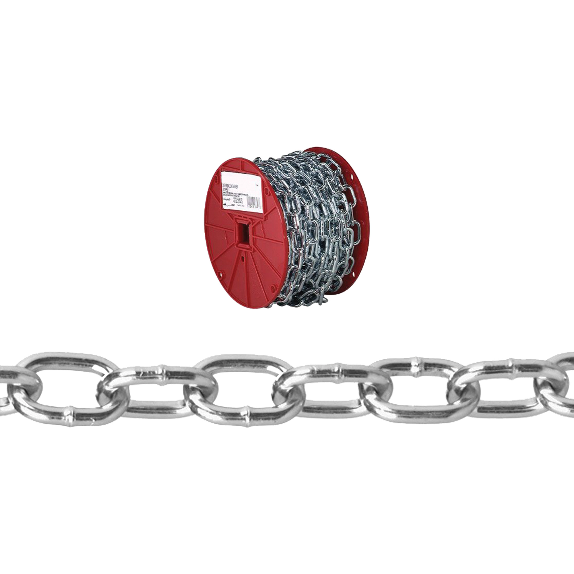 Chaîne à maillons pour barrière et passage, Acier à faible teneur en carbone, 2/0 x 50' (15,2 m) l, Charge d'utilisation 450 lb (0,225 tonne)