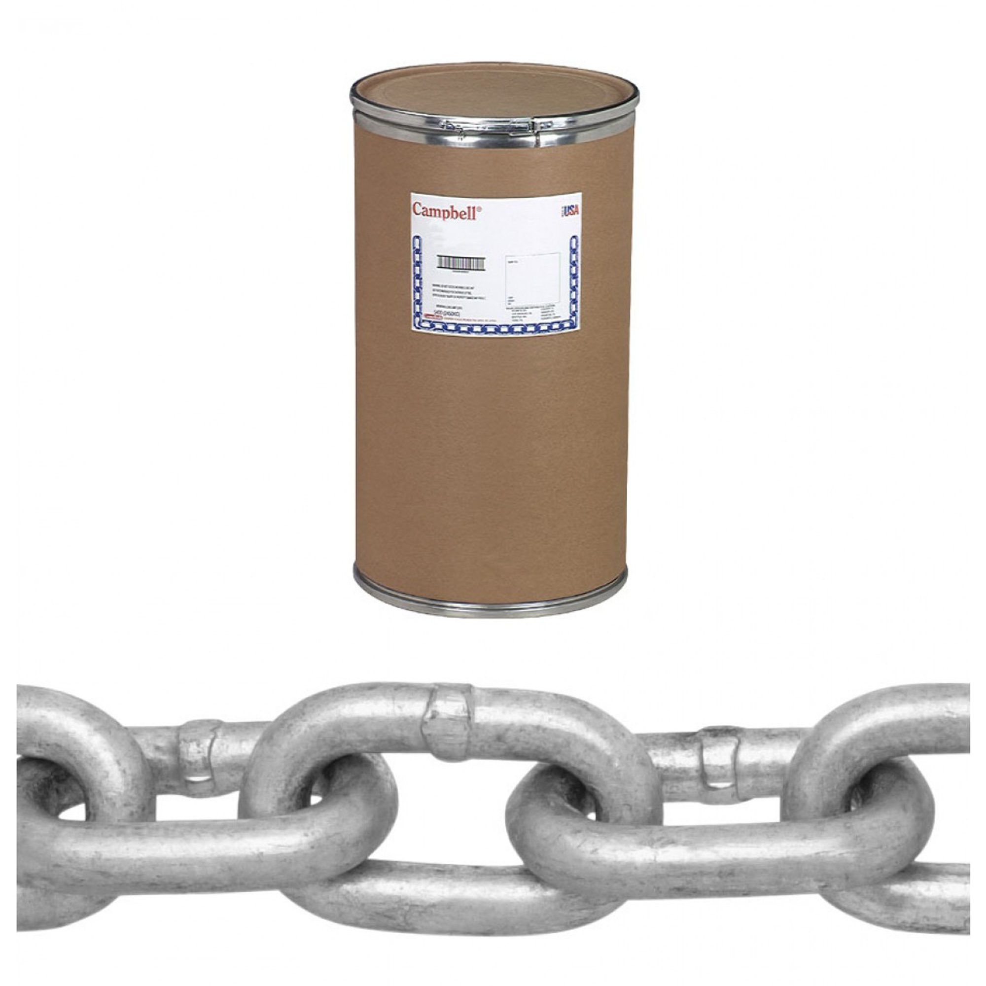 Chaîne de mouillage, Acier à faible teneur en carbone, 1/2" x 200' (60,96 m) l, Charge d'utilisation 6000 lb (3 tonnes)